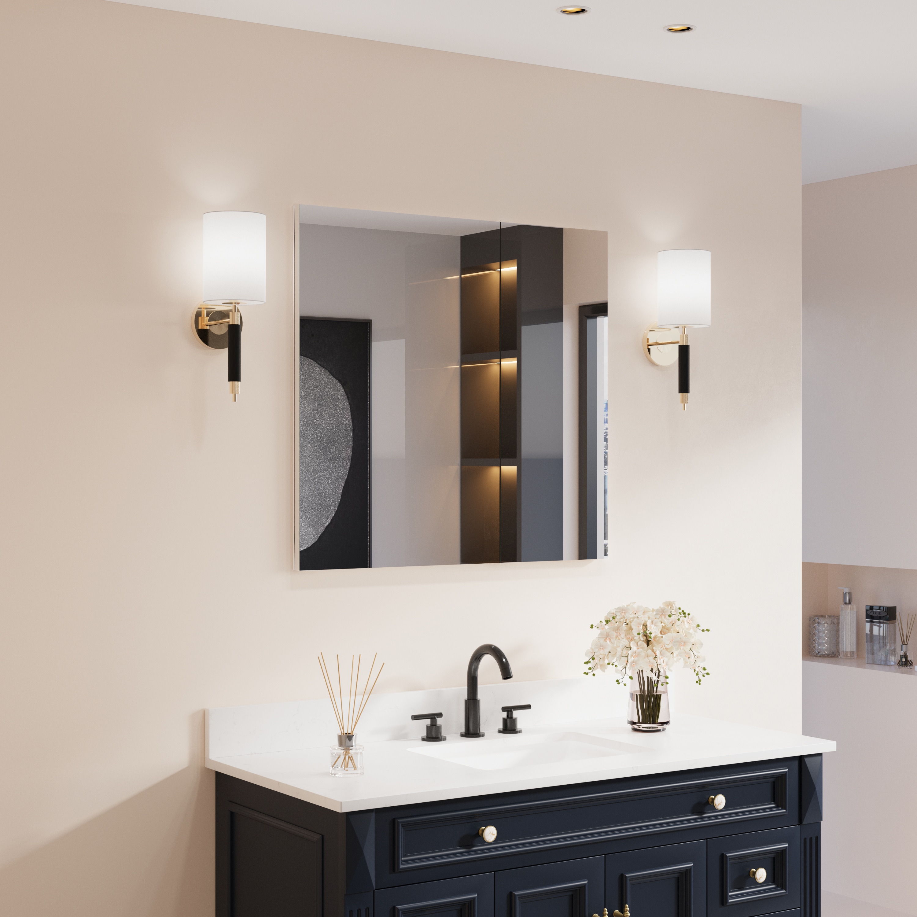 Forclover MRW-JG3230 32-in x 30-in Surface/Recessed Mount Chrome Aluminum Mirrored Rectangle Soft Close Medicine Cabinet