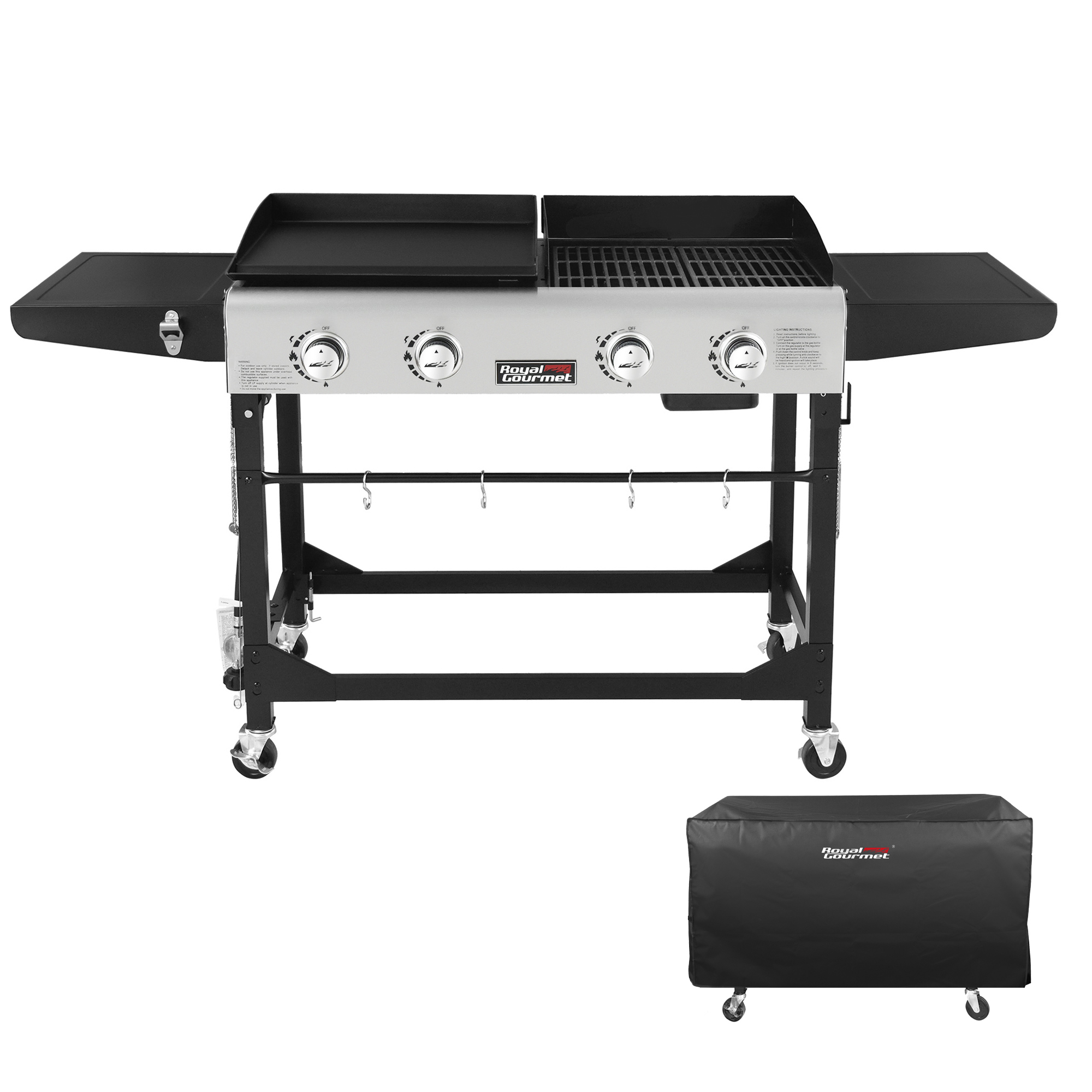 Royal Gourmet Grill and Griddle Combo with Cover 4-Burner Liquid Propane Flat Top Grill GD401C Sansujyuku sansujyuku.com