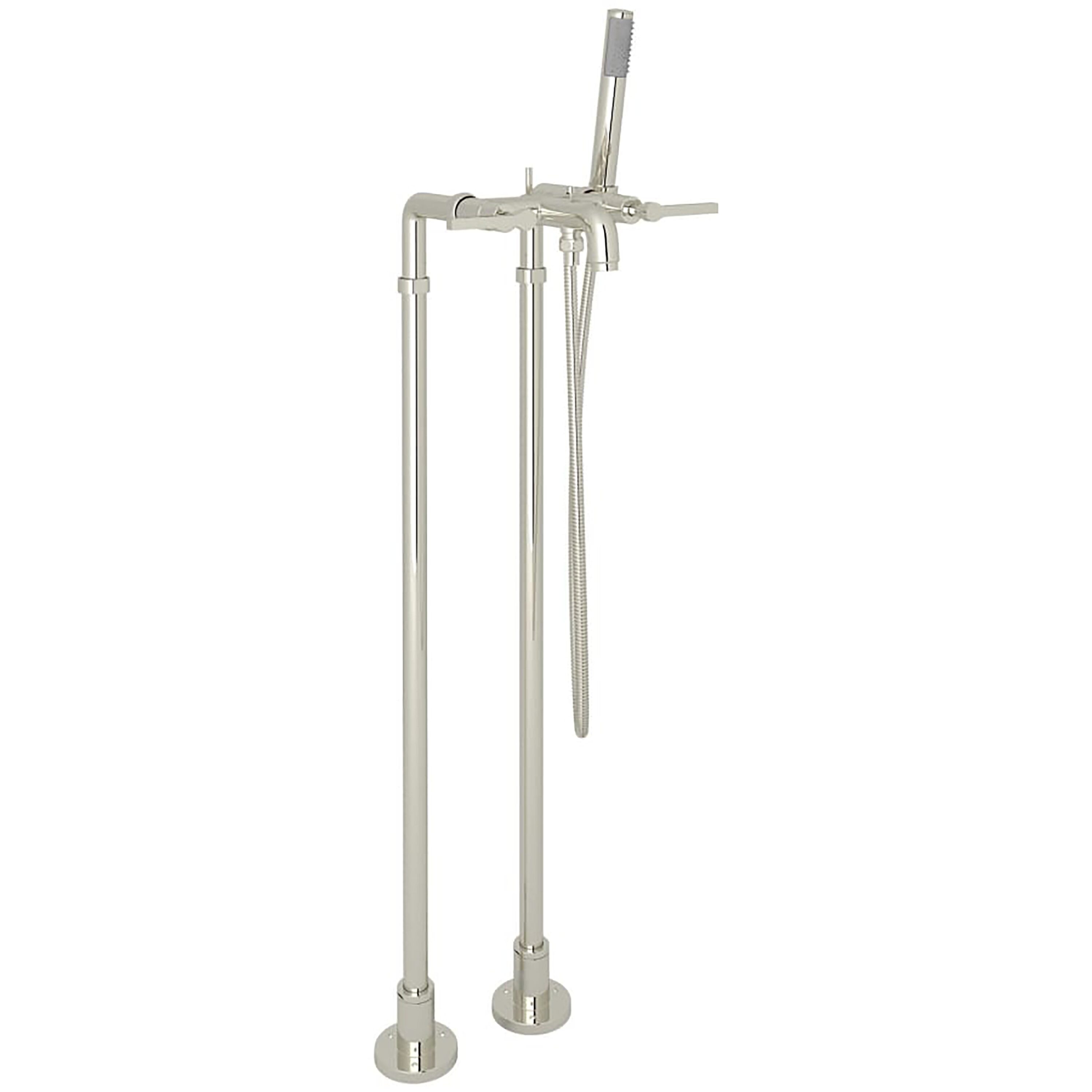 Rohl AKIT2202NLMPN Polished Nickel 3-handle Freestanding Mid-arc Bathtub Faucet with Hand Shower ( Valve Included )