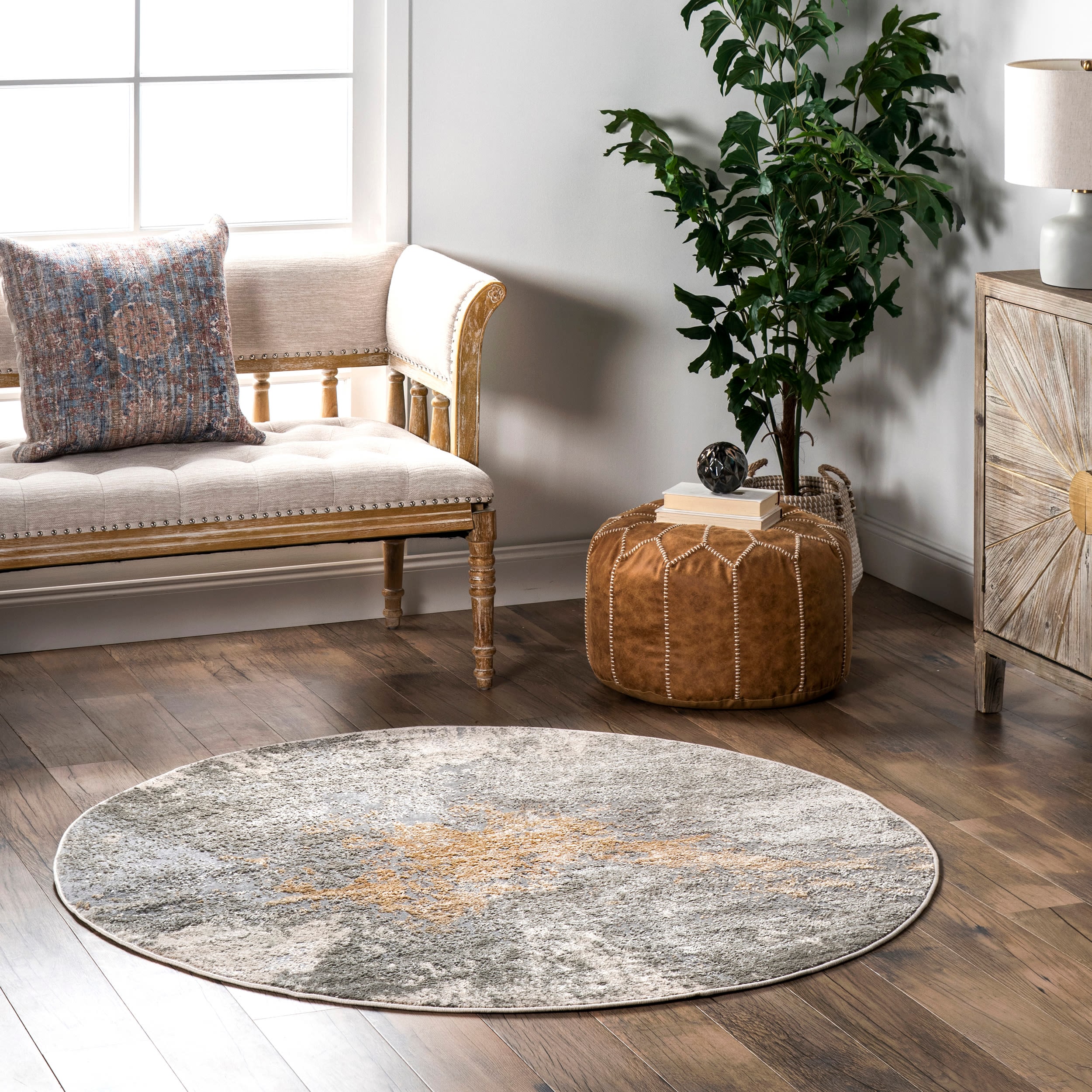 nuLOOM CFDR02B-R505 Cyn 5 x 5 (ft) Loomed Polypropylene Silver Round Indoor Abstract Vacuum regularly Area rug