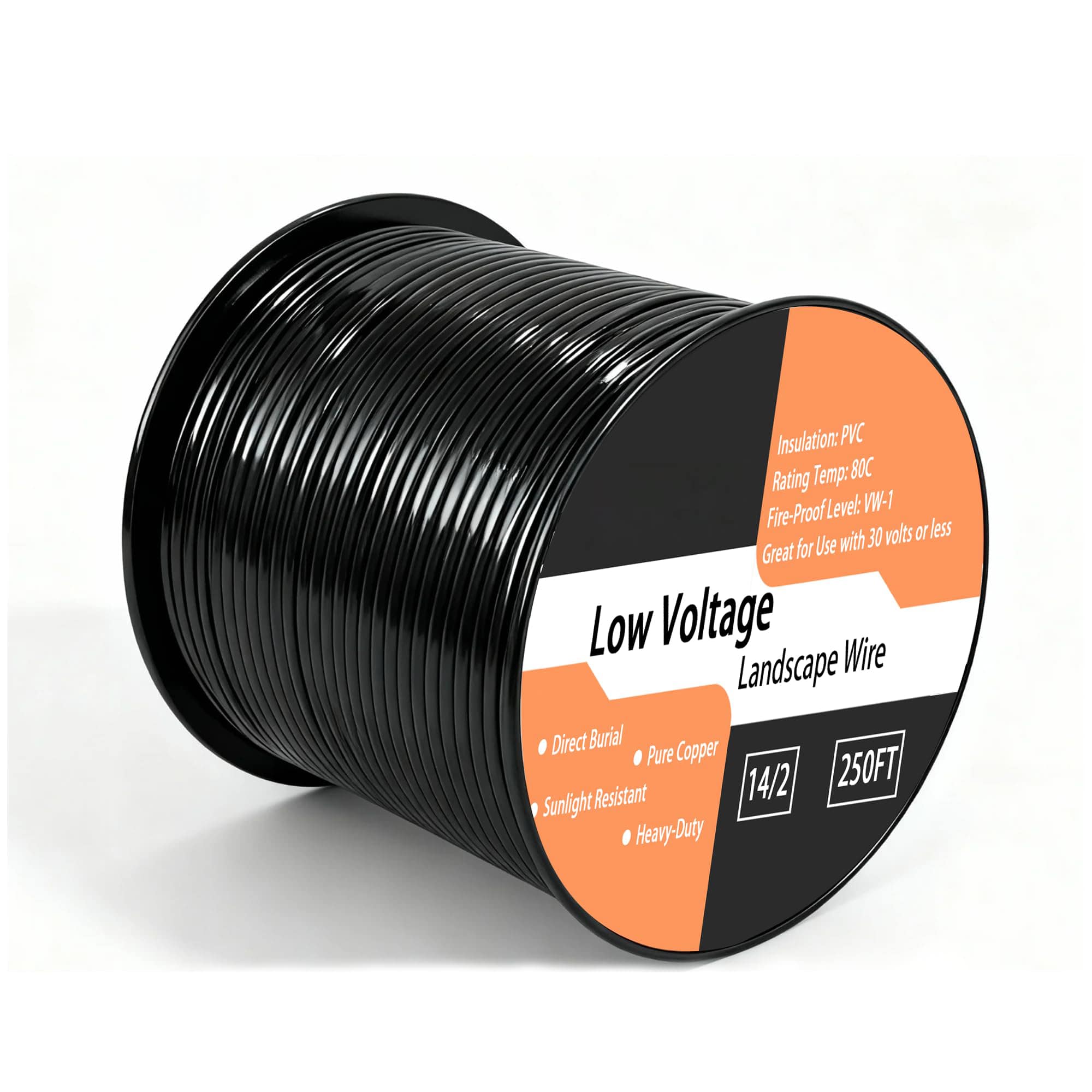 Etokfoks  14 Gauge 2 Conductor Low Voltage Landscape Wire 250 Foot Roll Outdoor Direct Burial Electrical Cable for Path Deck Garden Lighting