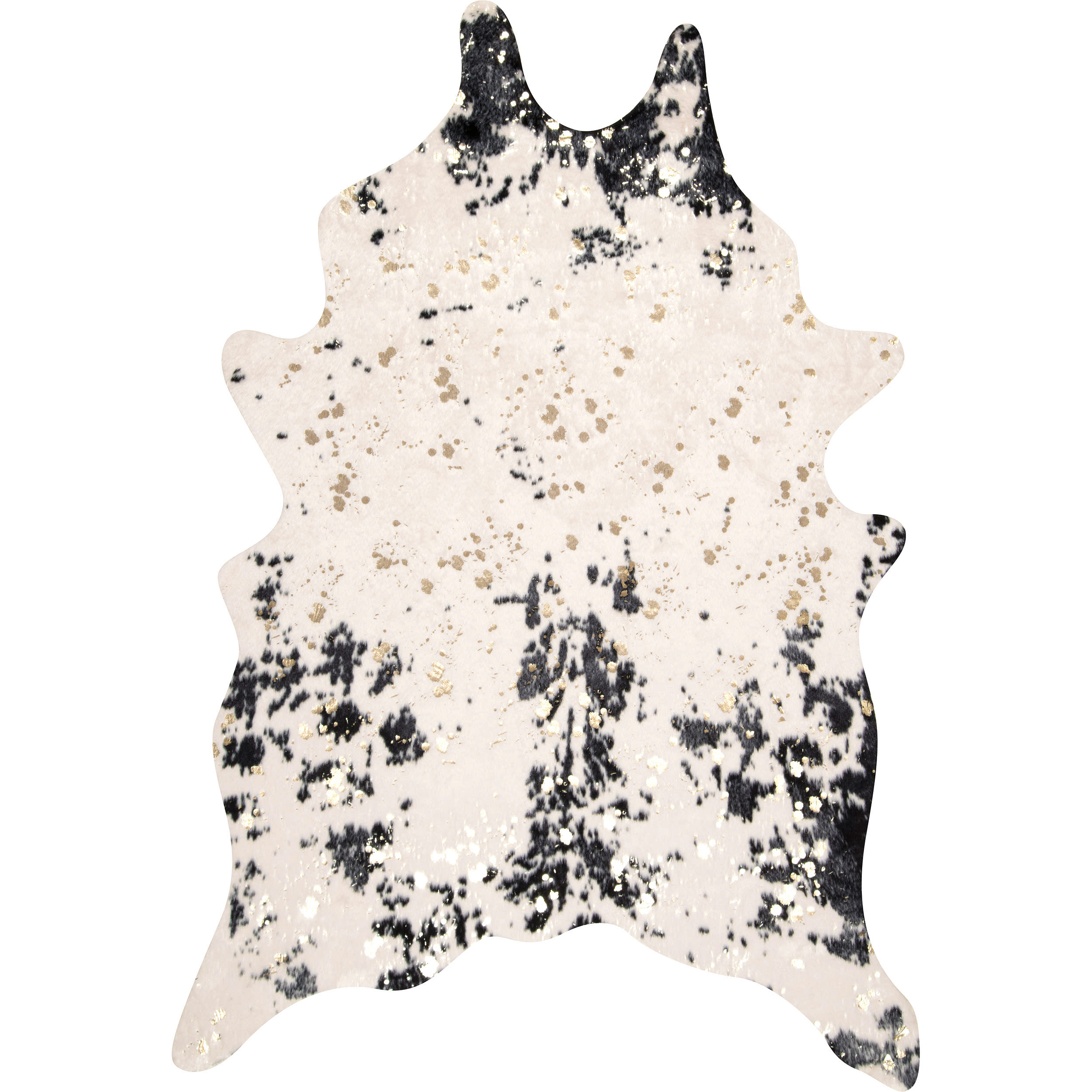 Black and Ivory Tufted Synthetic Cowhide Shaped Area Rug