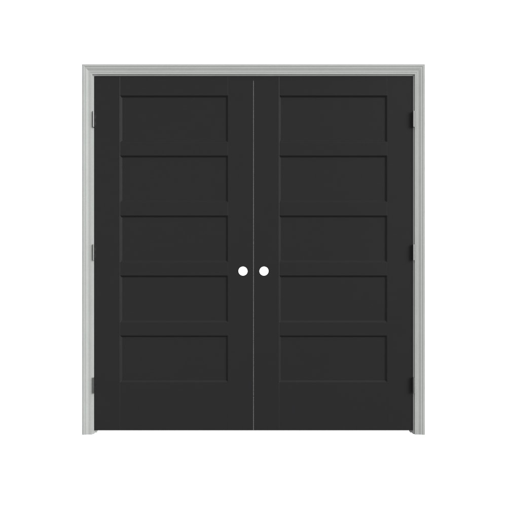 Masonite 640826 72-in x 80-in Midnight Solid core 5-panel square Bi-parting Smooth Prefinished Molded composite Flat Jamb Double Prehung Interior Door