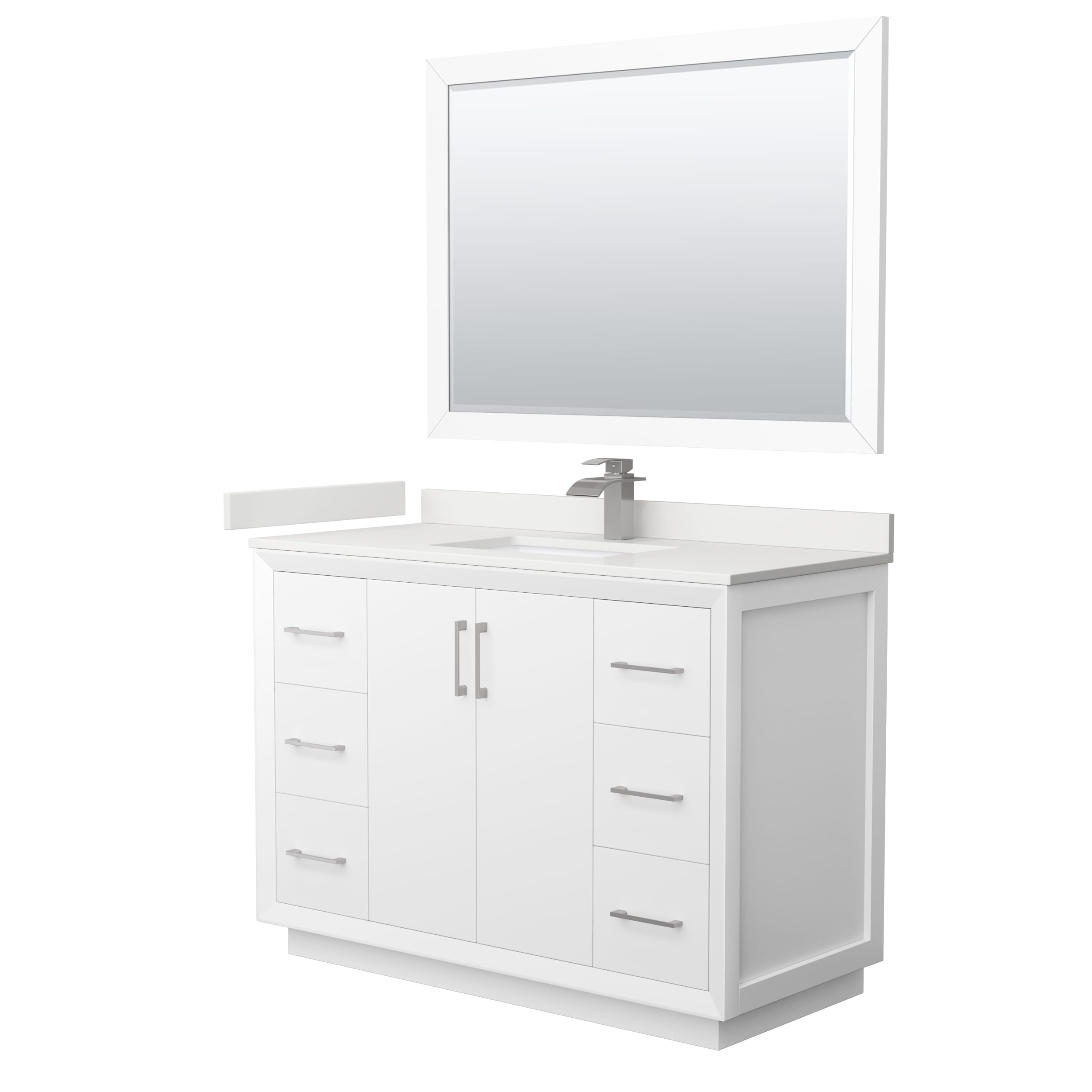 Wyndham Collection WCF414148SWHWQUNSM46 Strada 48-in White Undermount Single Sink Bathroom Vanity with White Quartz Top (Mirror Included)