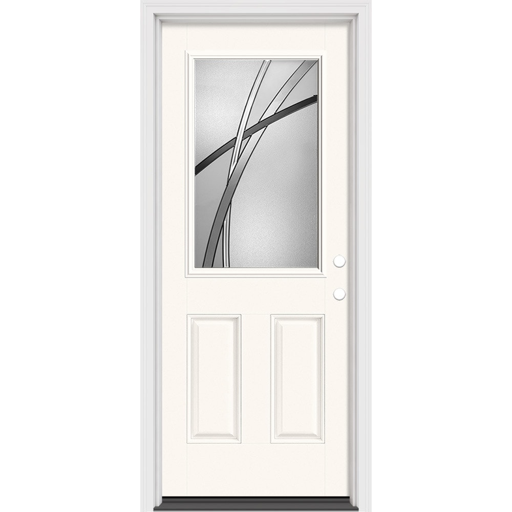 Masonite 632858 Kordella 32-in x 80-in x 4-9/16-in Fiberglass 1/4 lite Right-hand inswing Oak Crest Painted Prehung Slab Front Door with Brickmould Solid core