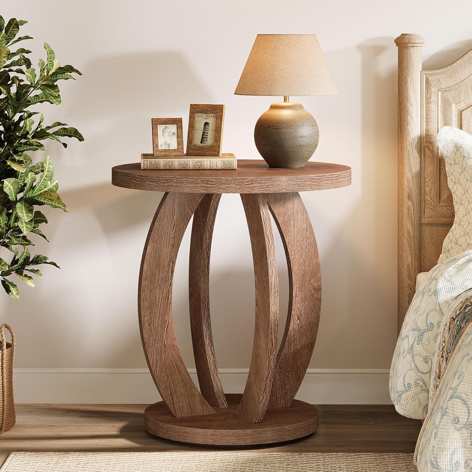Tribesigns Round Nightstand with Storage Large Bedside Table for ...