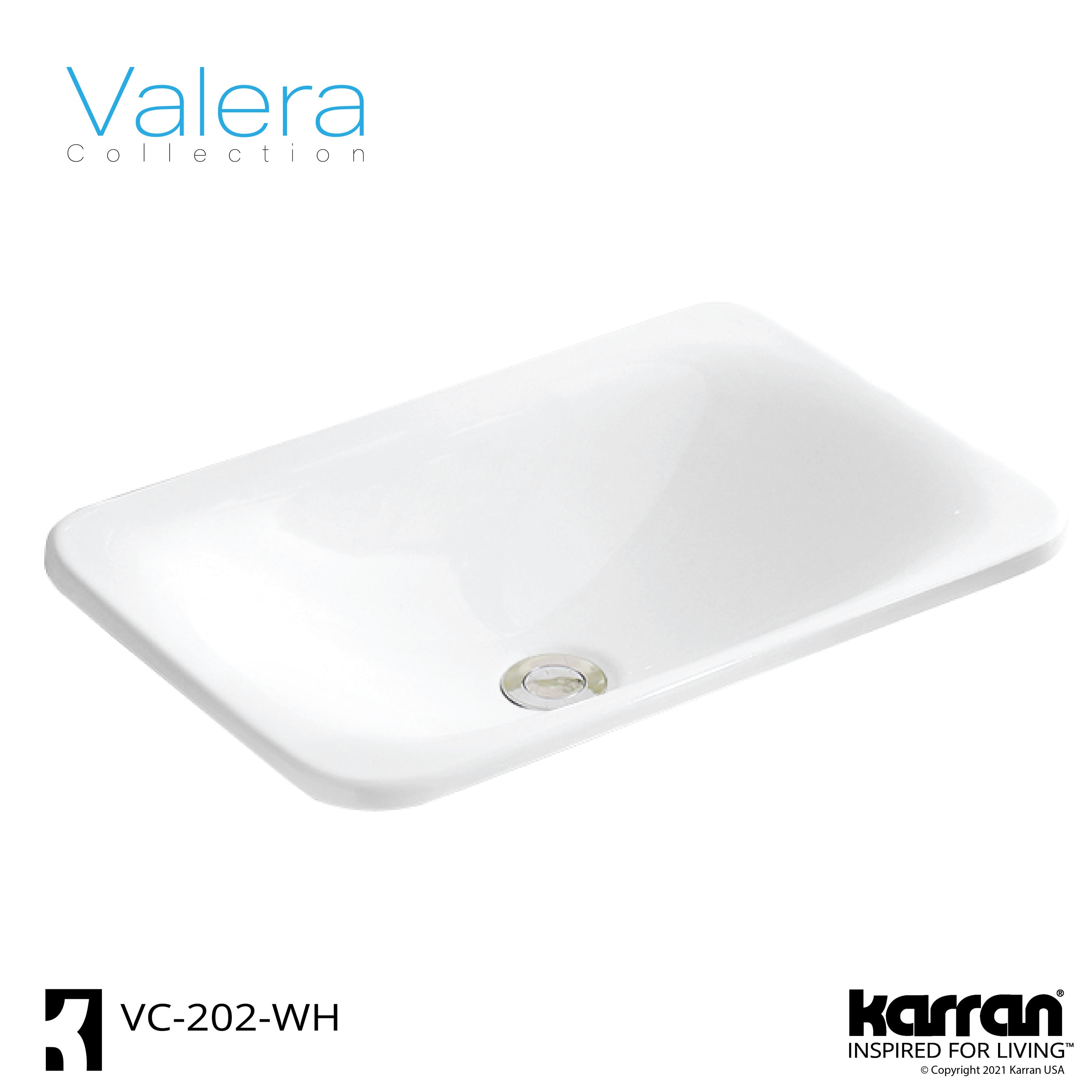 Valera 21-Inch White Ceramic Rectangular Bathroom Sink