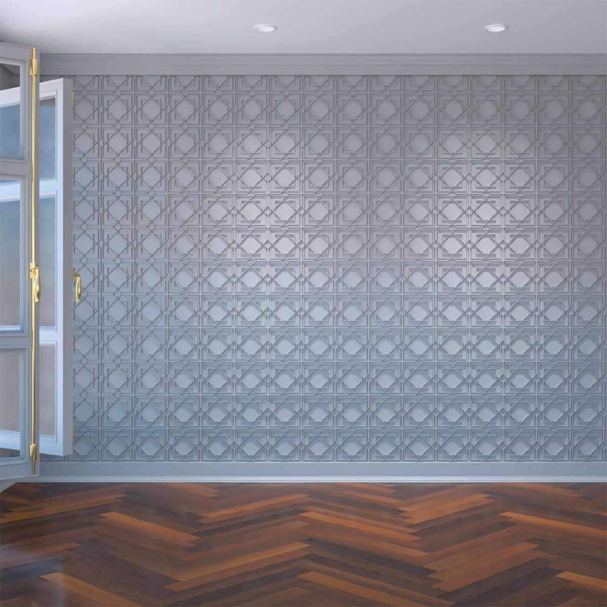 Ekena Millwork WALP08X08LWD 7-3/8-in x 7-3/8-in Smooth Paintable/Stainable White PVC Fretwork Wall Panel ( 0.38-sq ft )