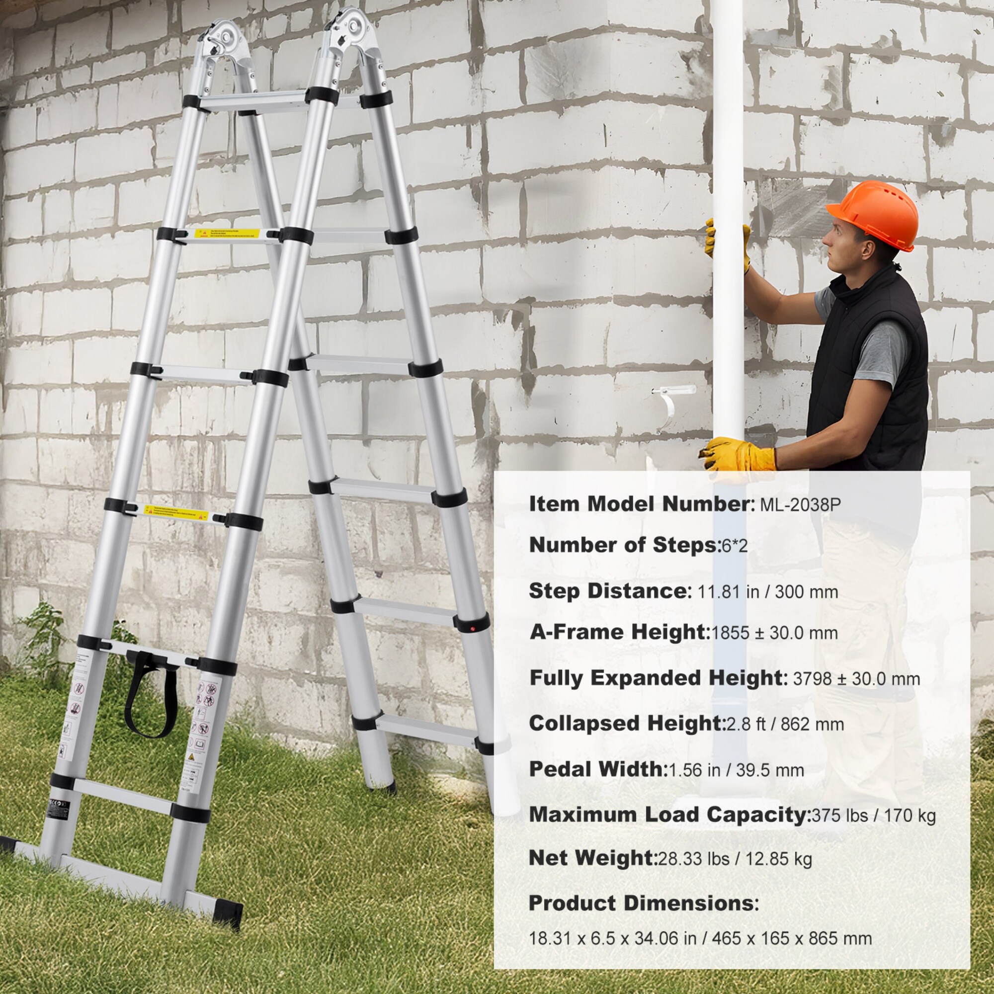 Wooakway FXLS0607-606B38 Extension-Ladders - View #4