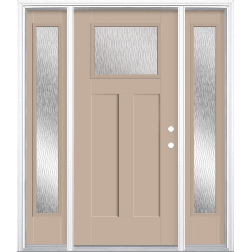 Masonite 627937 64-in x 80-in x 4-9/16-in Fiberglass Craftsman Left-hand inswing Sandy Shore Painted Prehung Front Door with Sidelights with Brickmould Insulating core