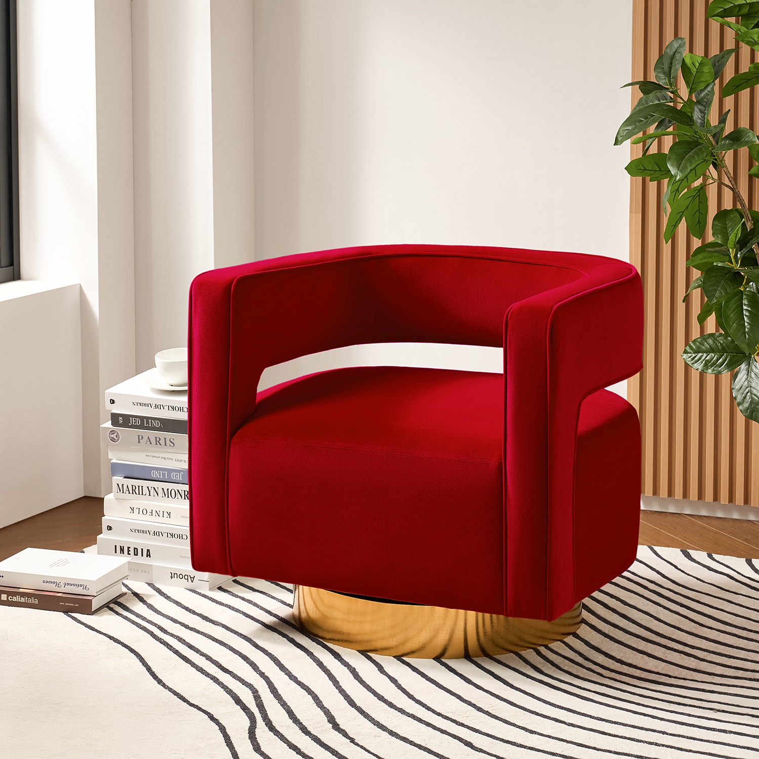 14 Karat Home CHM0141-RED Modern RED Swivel Barrel Chair