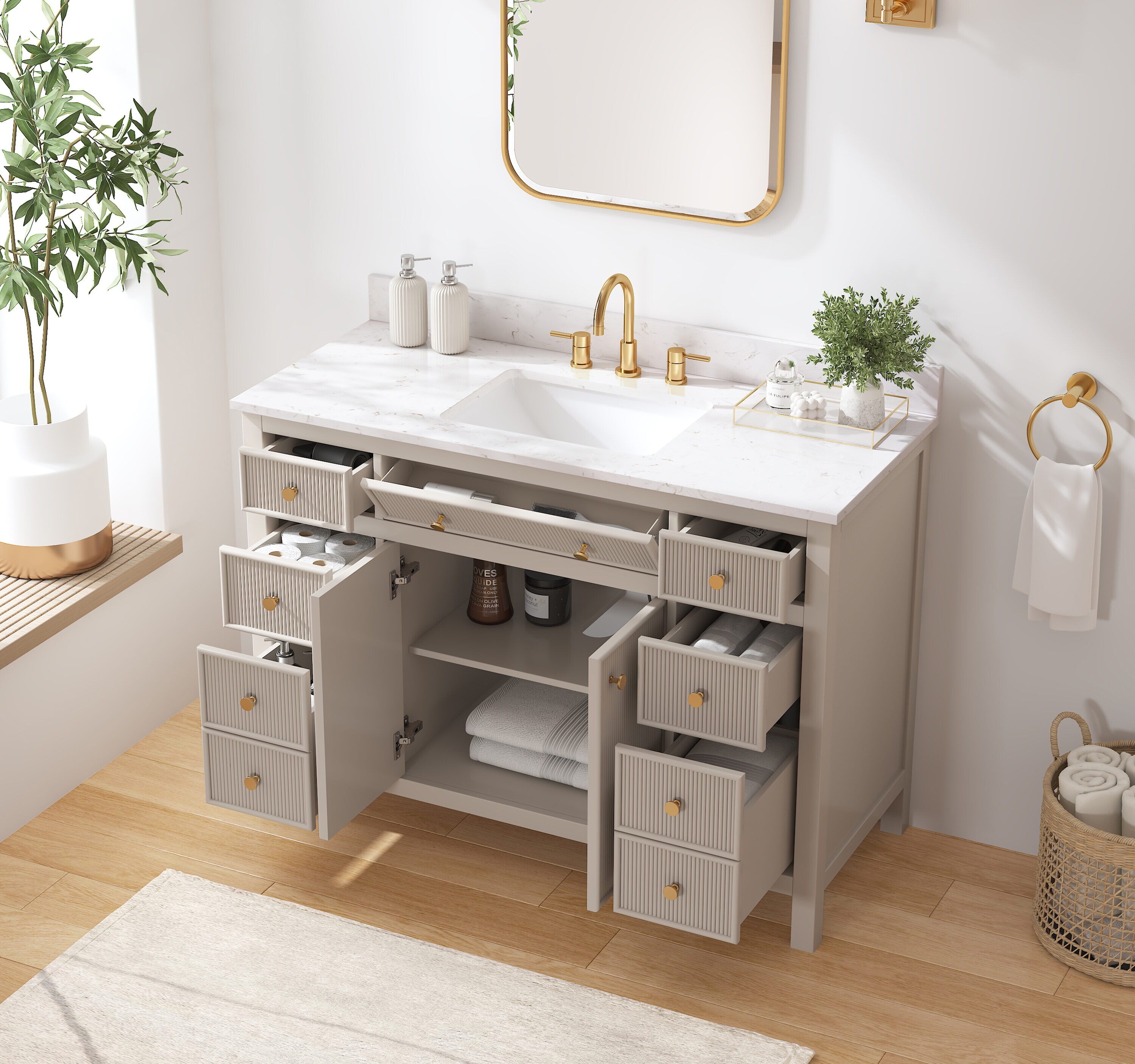 allen + roth Sandbanks 48-in Greige Undermount Single Sink Bathroom Vanity with White Engineered Stone Top