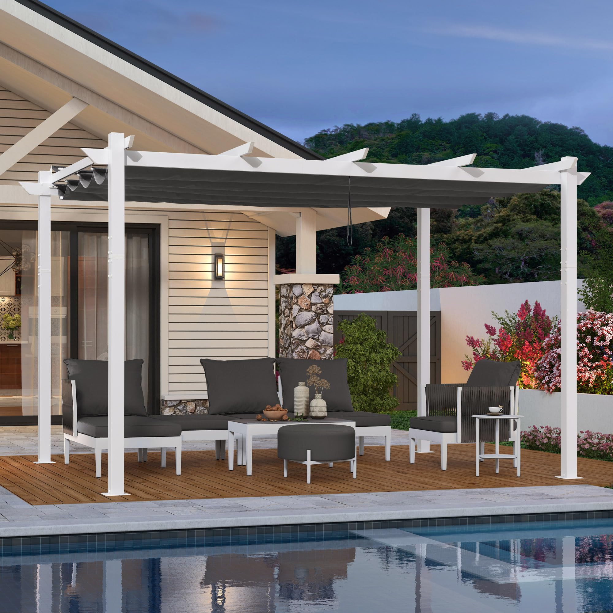 PURPLE LEAF LS05-PRG-BS1013-GY Home and Garden 10-ft W x 13-ft L x 8-ft H Grey Metal Freestanding Pergola with Canopy