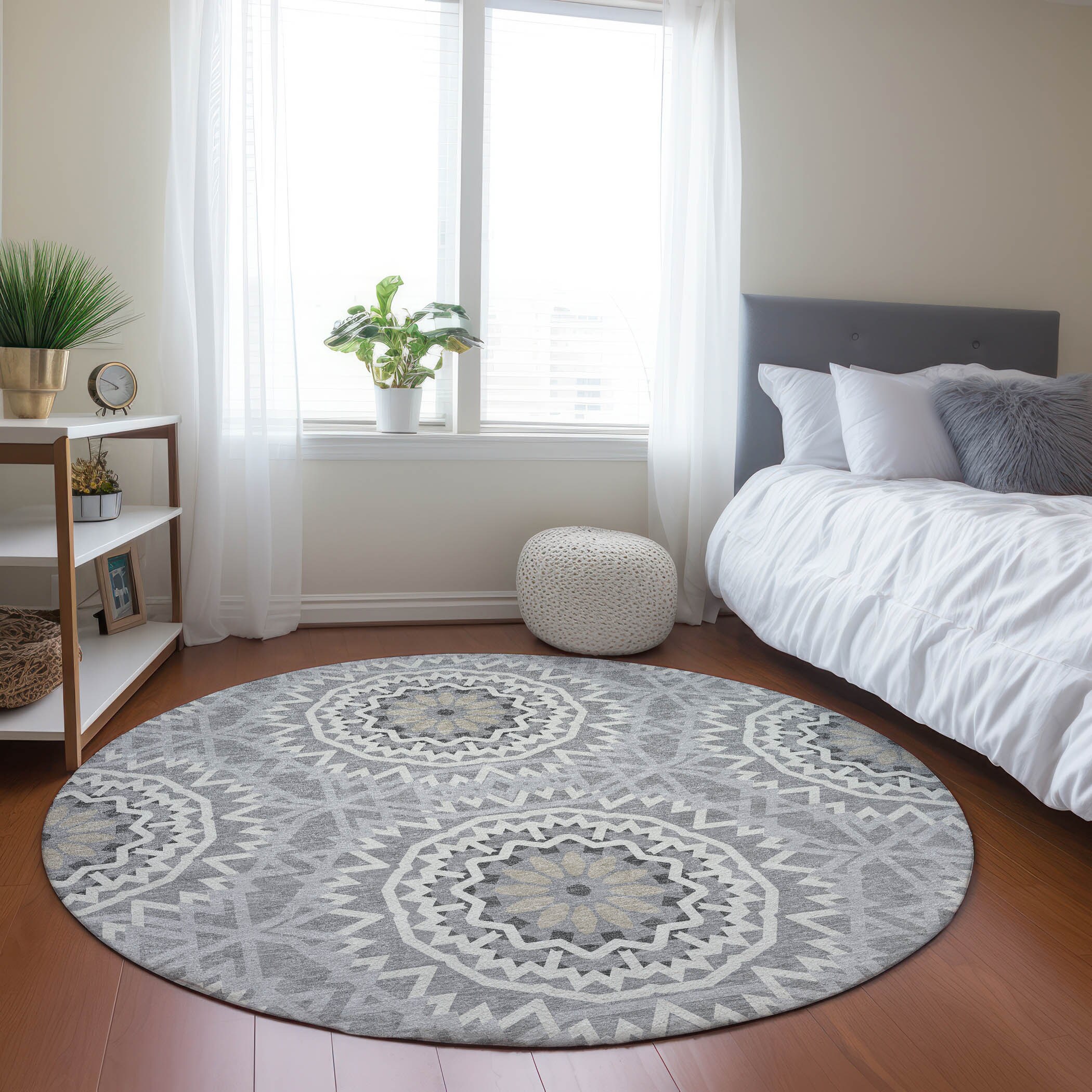 Addison Rugs ACN619GY8RO Chantille ACN619GY 8 x 8 (ft) Polyester Gray Round Indoor/Outdoor Geometric Machine washable Area rug