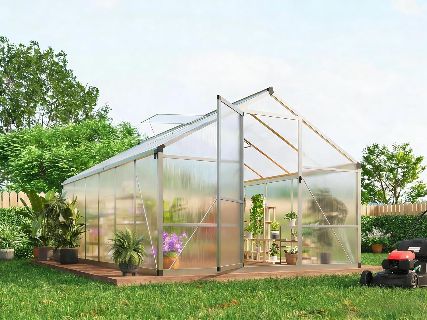 Garvee 8x12 FT Greenhouse Easy Assembly Aluminum Polycarbonate Greenhouses for Outdoors with Roof Vent Large Aluminum Walk-in Greenhouse for Sunroom Patio Backyard Garden Sliding Lockable Door Silver