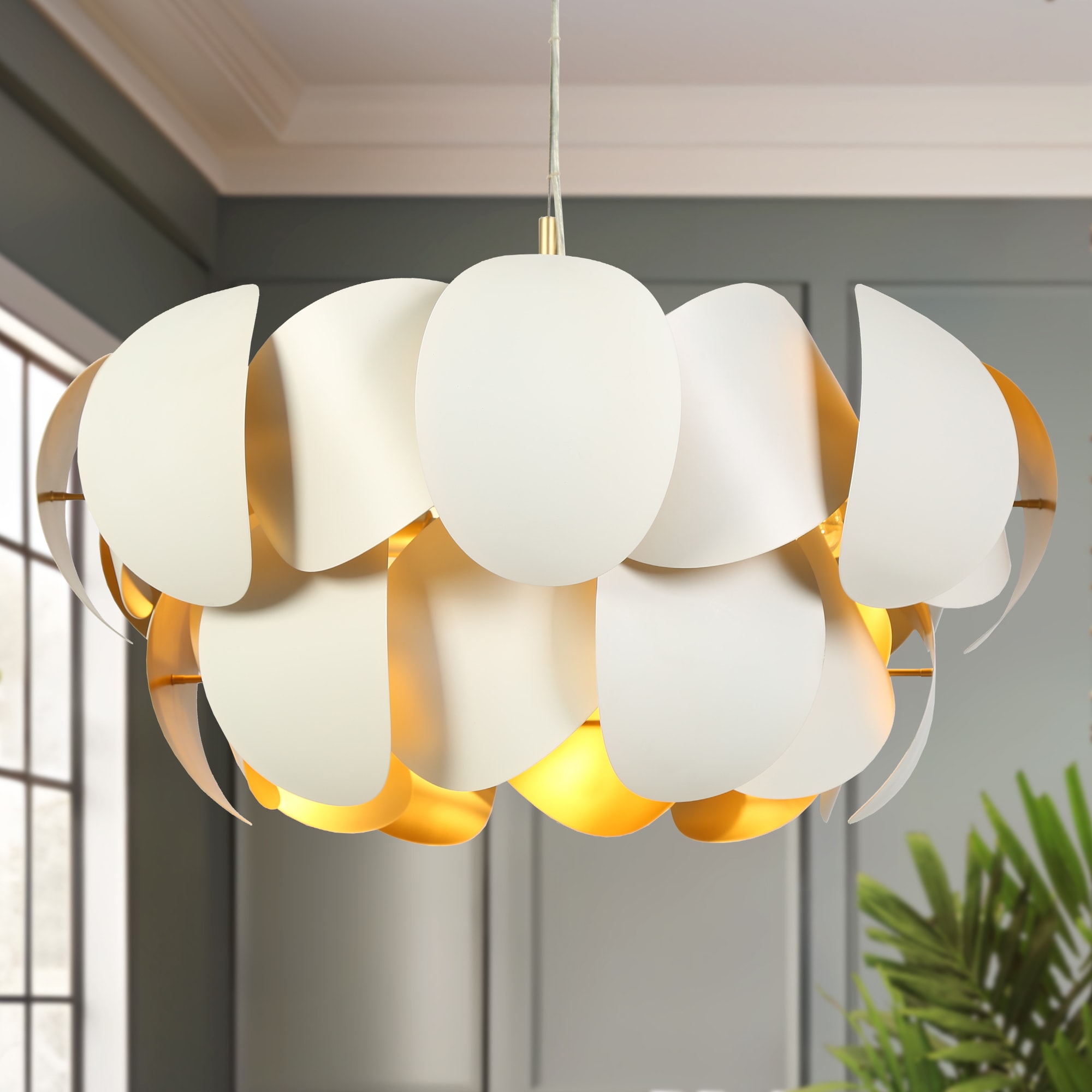 LNC HA05398 Elyrixion 30.7'' 8 -Light Matte Gold Modern/contemporary Shell For Use in Bedrooms, Dining Rooms, Foyers, Kitchens, Living Rooms Chandelier