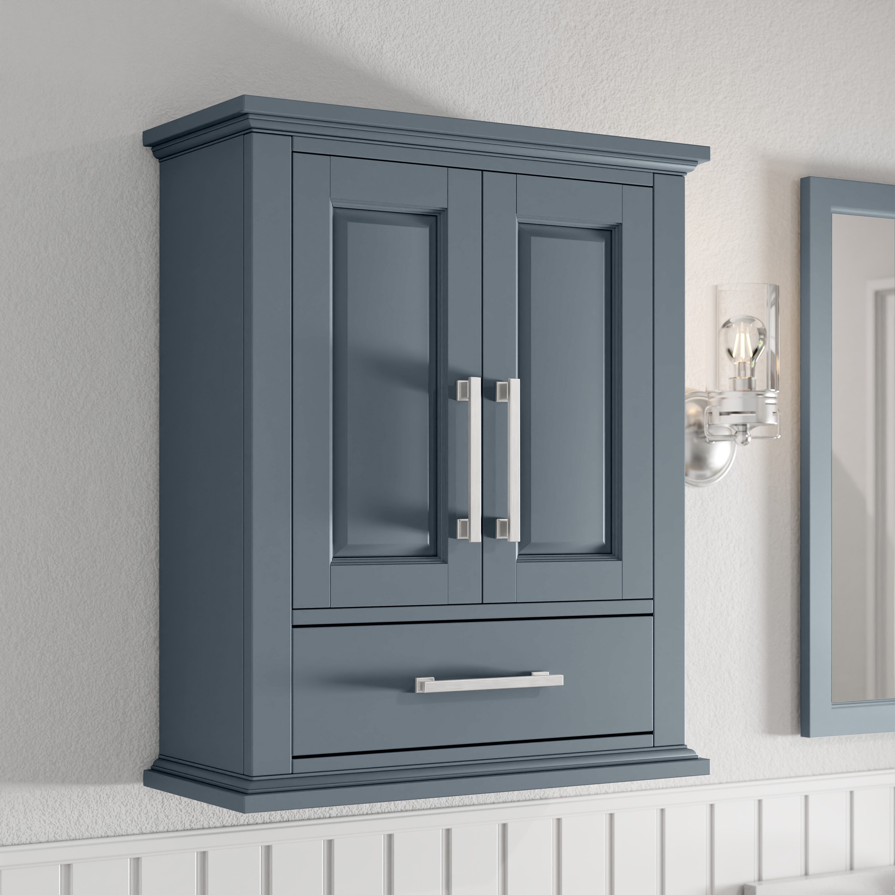 allen + roth Brookview 24-in x 29-in x 10-in Slate Blue Soft Close Bathroom Wall Cabinet