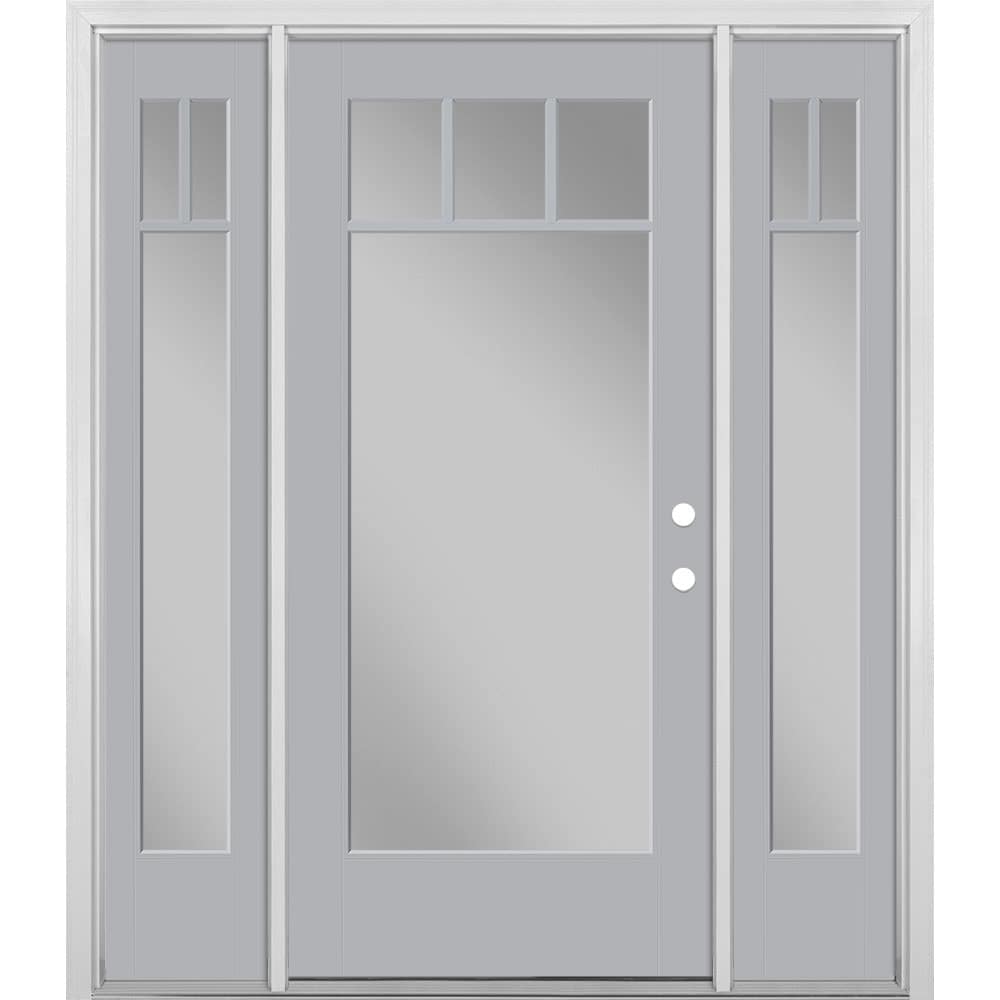 Masonite 1524571 64-in x 80-in x 4-9/16-in Fiberglass Full lite Left-hand inswing Infinity Gray Painted Prehung Front Door with Sidelights with Brickmould Insulating core
