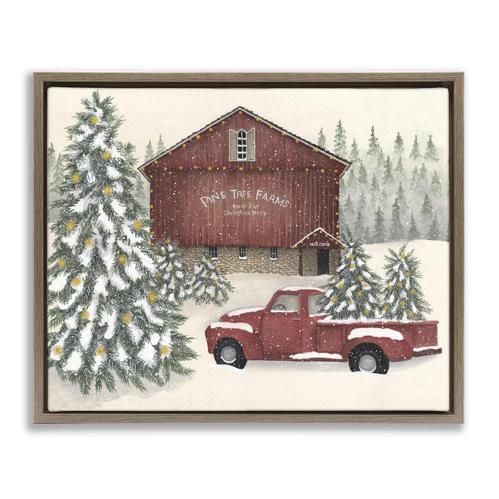 Stupell Industries BT-533-FFE-24X30 Winter Pine Tree Farm Floating Frame design by Linda Spivey