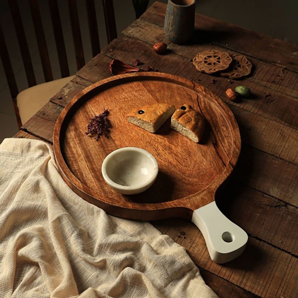 GZMR HYCC-49465-LC Wooden Cheese Board/Cutting Board 9-in Carbon steel Fajita pan