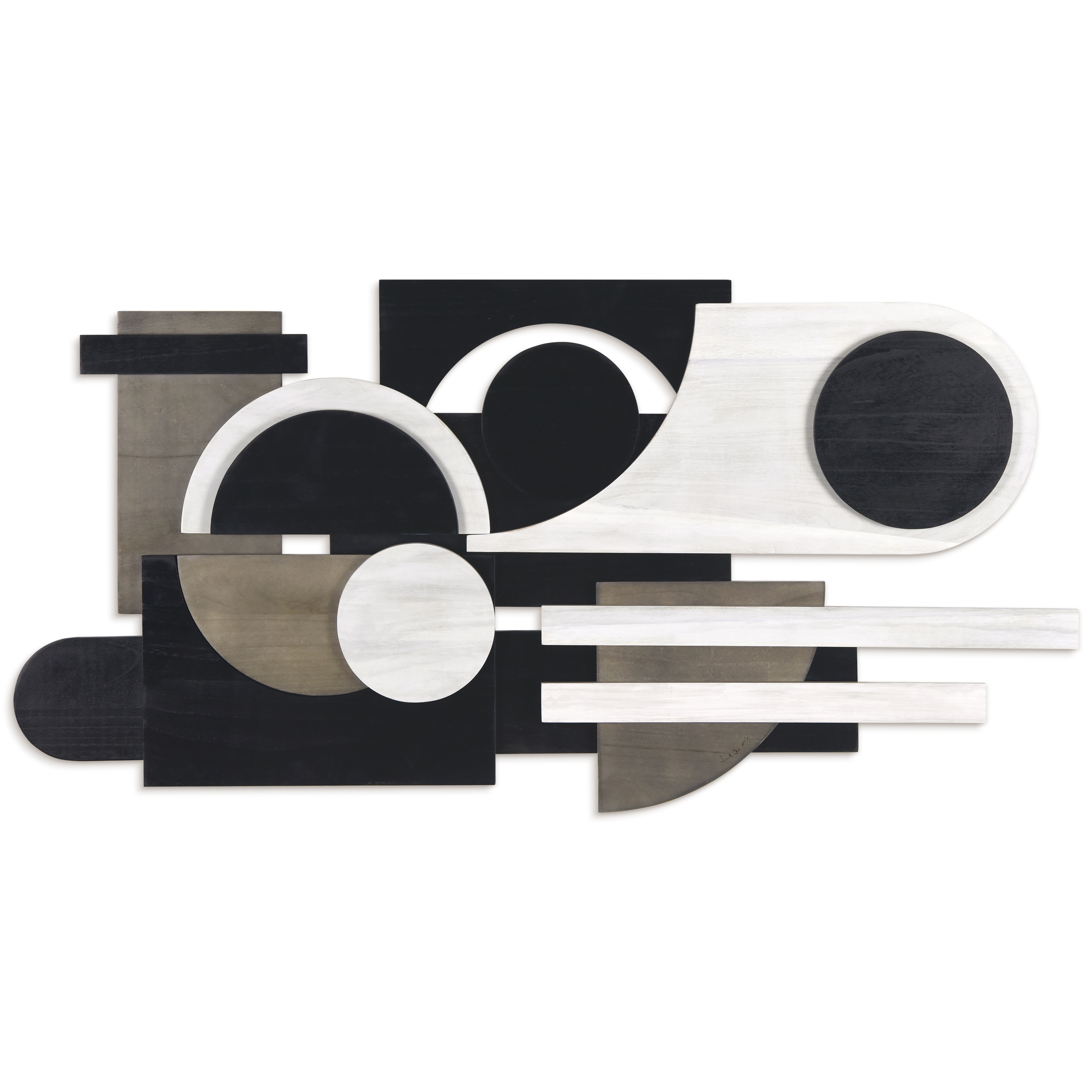 Luminous Whisper 48" x 24" Black and White Paulownia Wood Abstract Wall Art