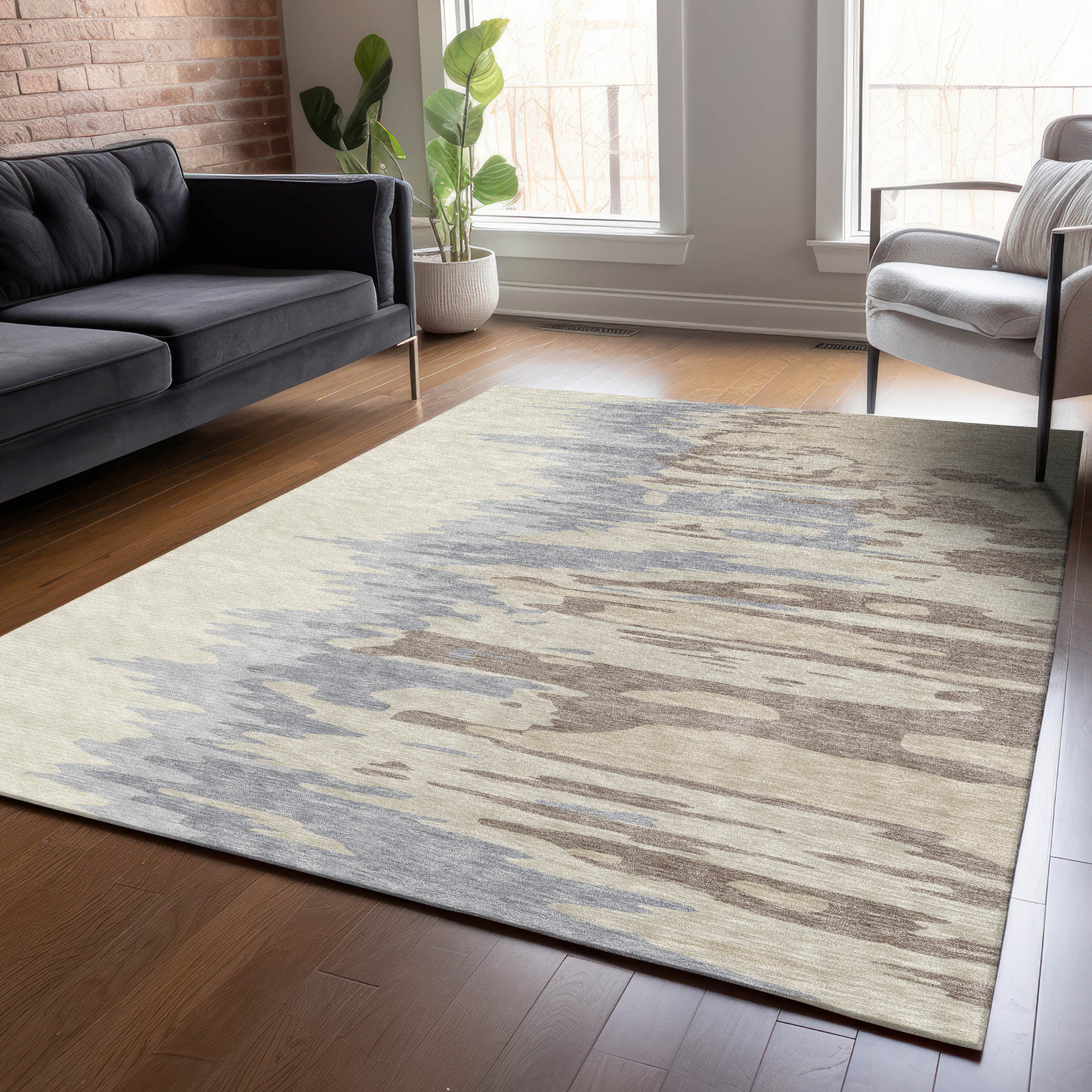 Addison Rugs ACN1050BG5X8 Chantille ACN1050BG 5 x 7 (ft) Polyester Beige Rectangular Indoor/Outdoor Geometric Machine washable Area rug