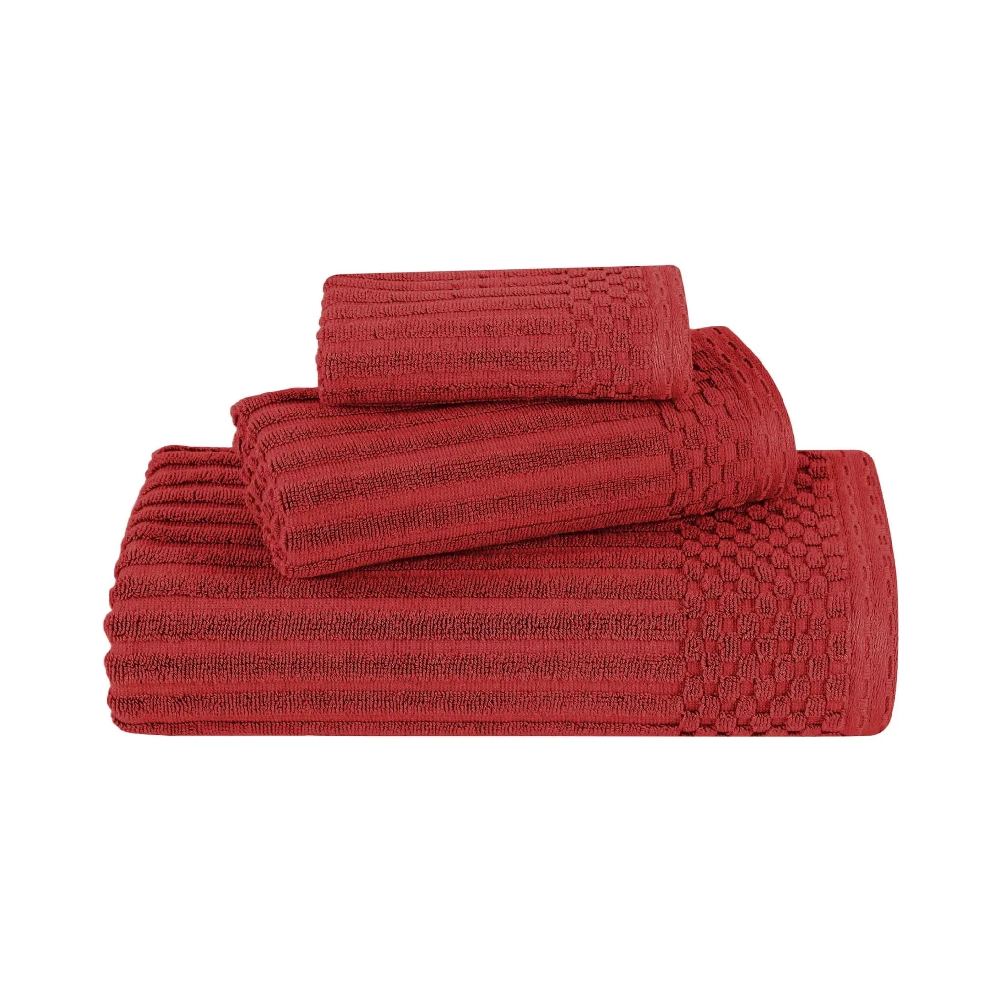 Slickblue 3 Piece Cotton Quick Dry Ribbed Bathroom Towel Set Bath Hand Face Towels with Hanging Loop for Home Use Multiple Color Options