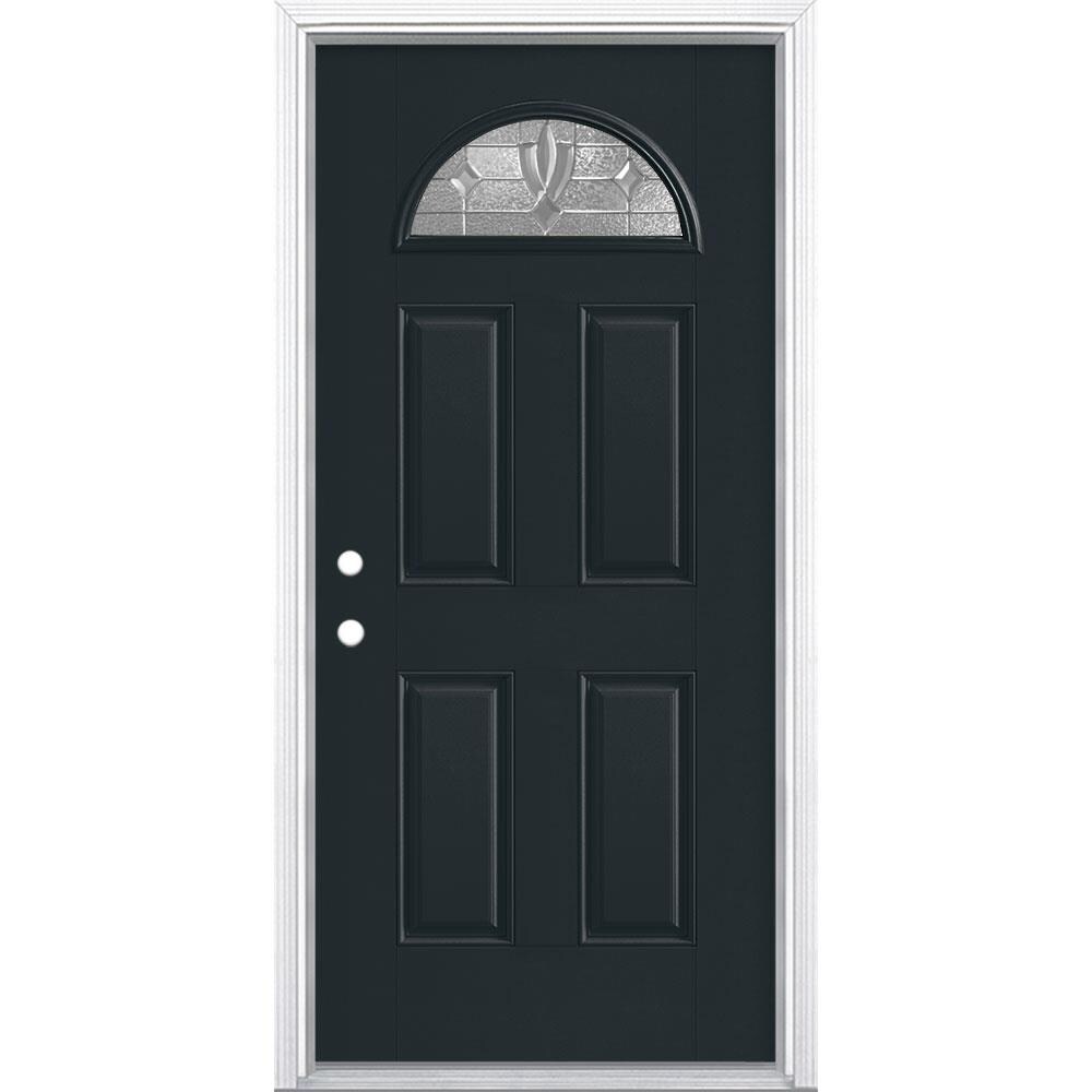 Masonite 997751 Laurel 36-in x 80-in Fiberglass 1/4 Lite Right-Hand Inswing Eclipse Painted Single Front Door with Brickmould Insulating Core