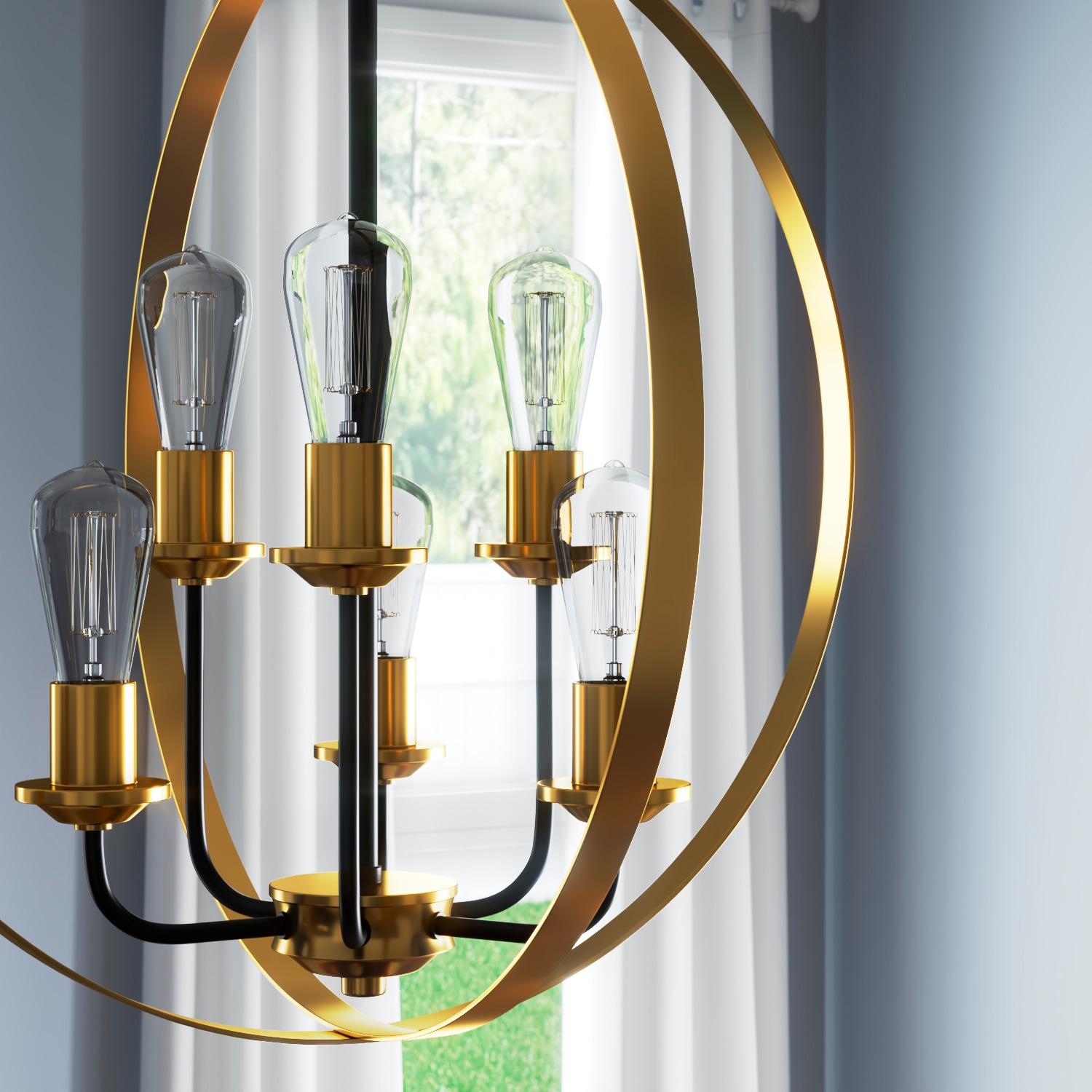 Randolph 24'' Black and Brass Globe Chandelier