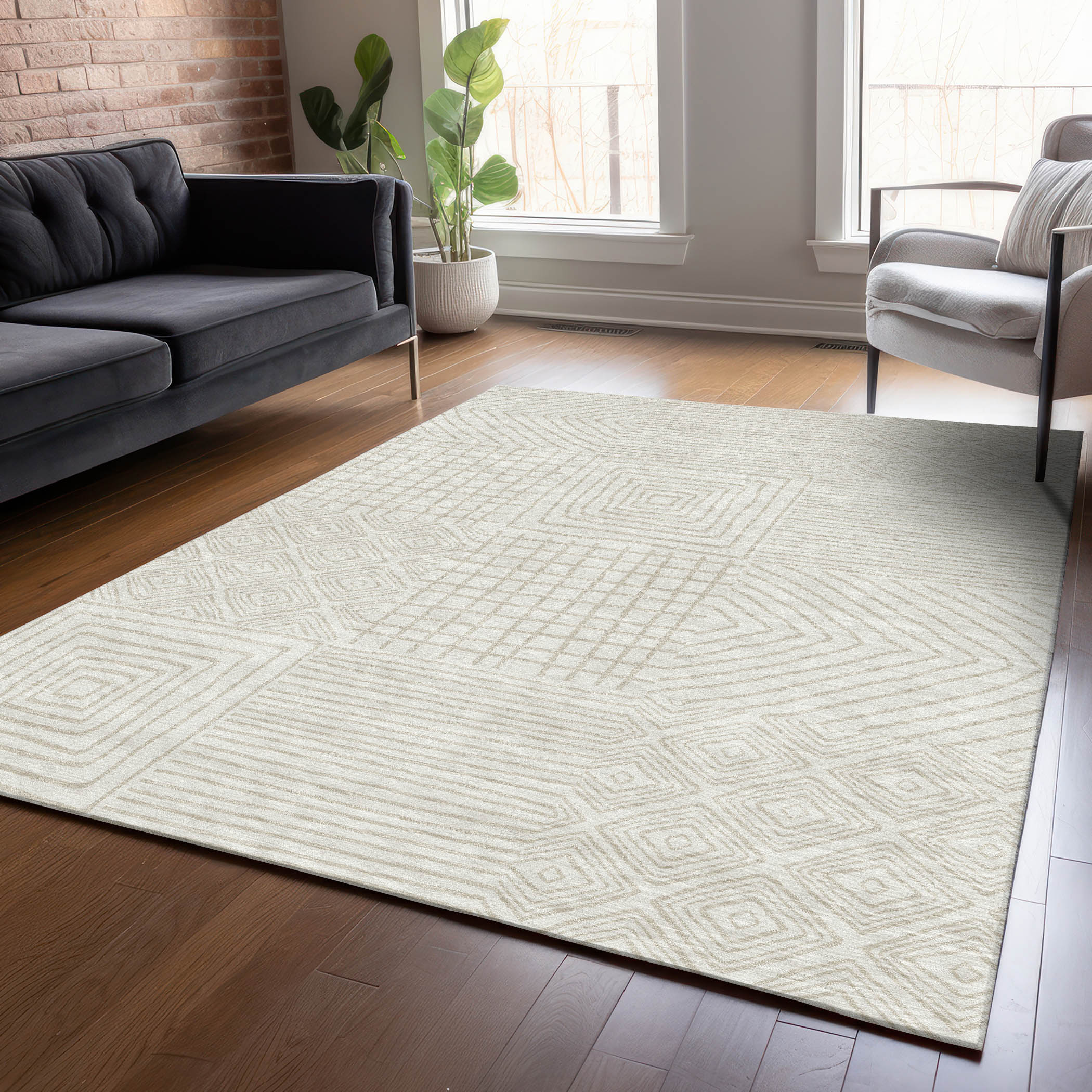 Addison Rugs ACN1044IV30X46 Chantille ACN1044IV 2 x 3 (ft) Polyester Ivory Rectangular Indoor/Outdoor Geometric Machine washable Area rug