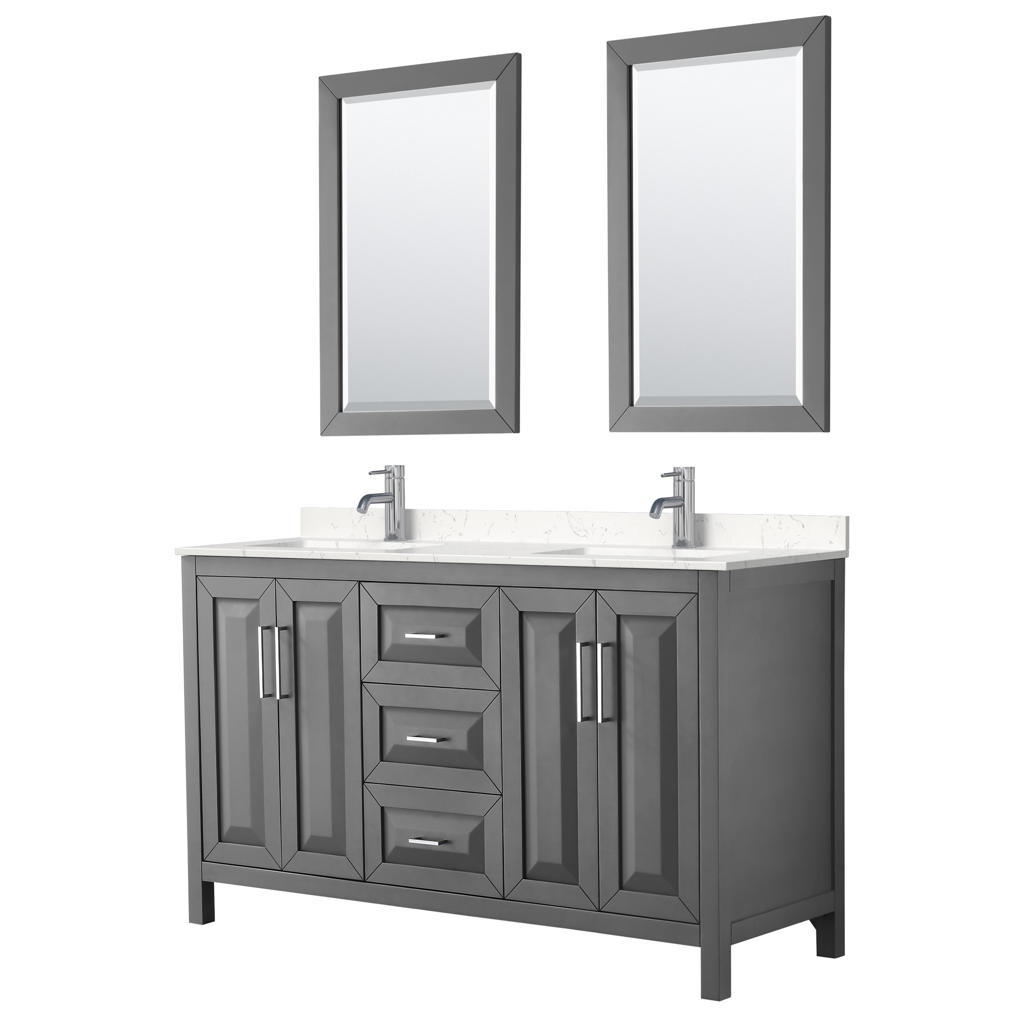 Wyndham Collection WCV252560DKGC2UNSM24 Daria 60-in Dark Gray with Polished Chrome Trim Undermount Double sink Bathroom Vanity with Carrara Cultured Marble Cultured marble Top (Mirror Included)