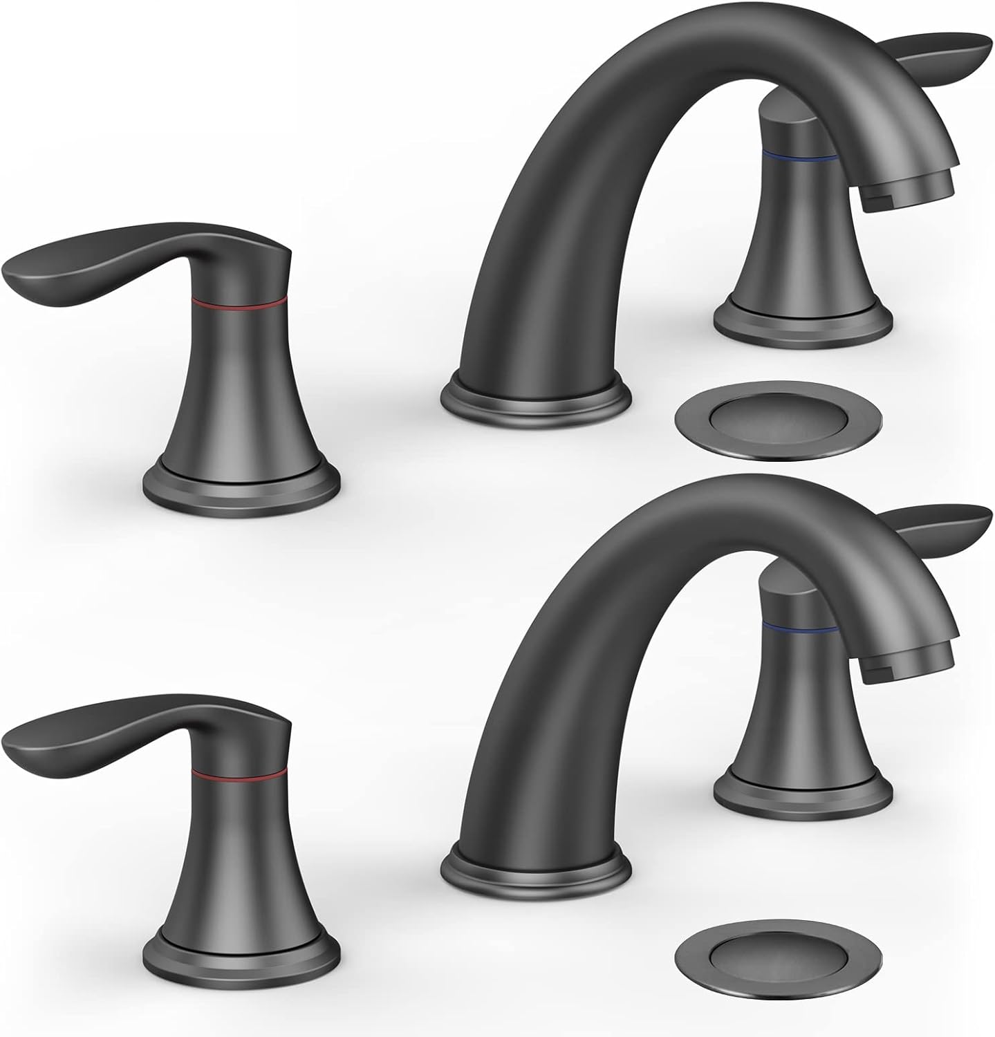 Qeetex DHZ-PHO-0QEP02TJ Bathroom Faucets for Sink 3 Hole Faucet for Bathroom Sink Bathroom Faucet with Pop up Drain and Cold Hot Water Lines Matte Black 2 Packs