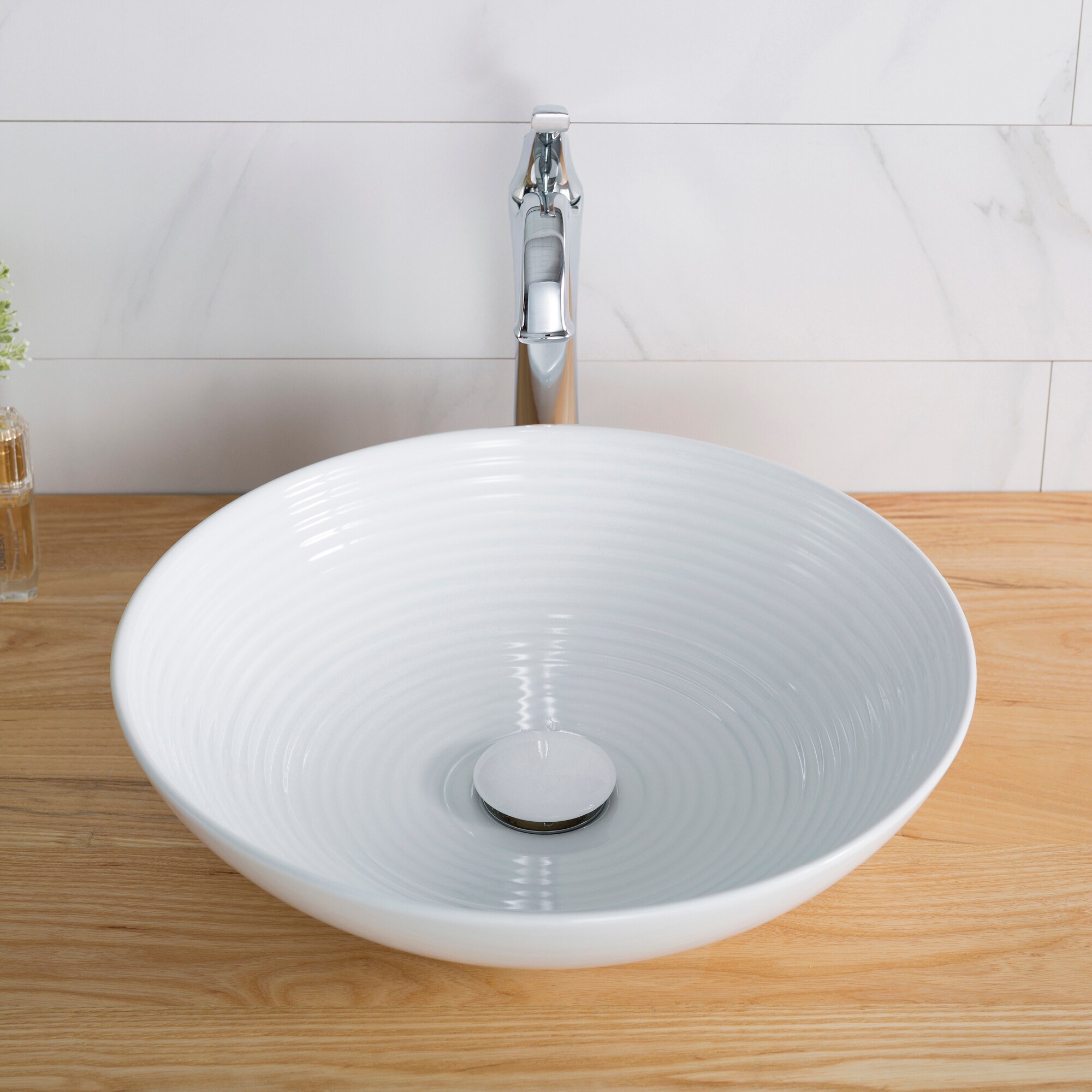 Kraus Viva White Ceramic Vessel Round Modern Bathroom Sink Drain Included (16.5-in x 16.5-in)