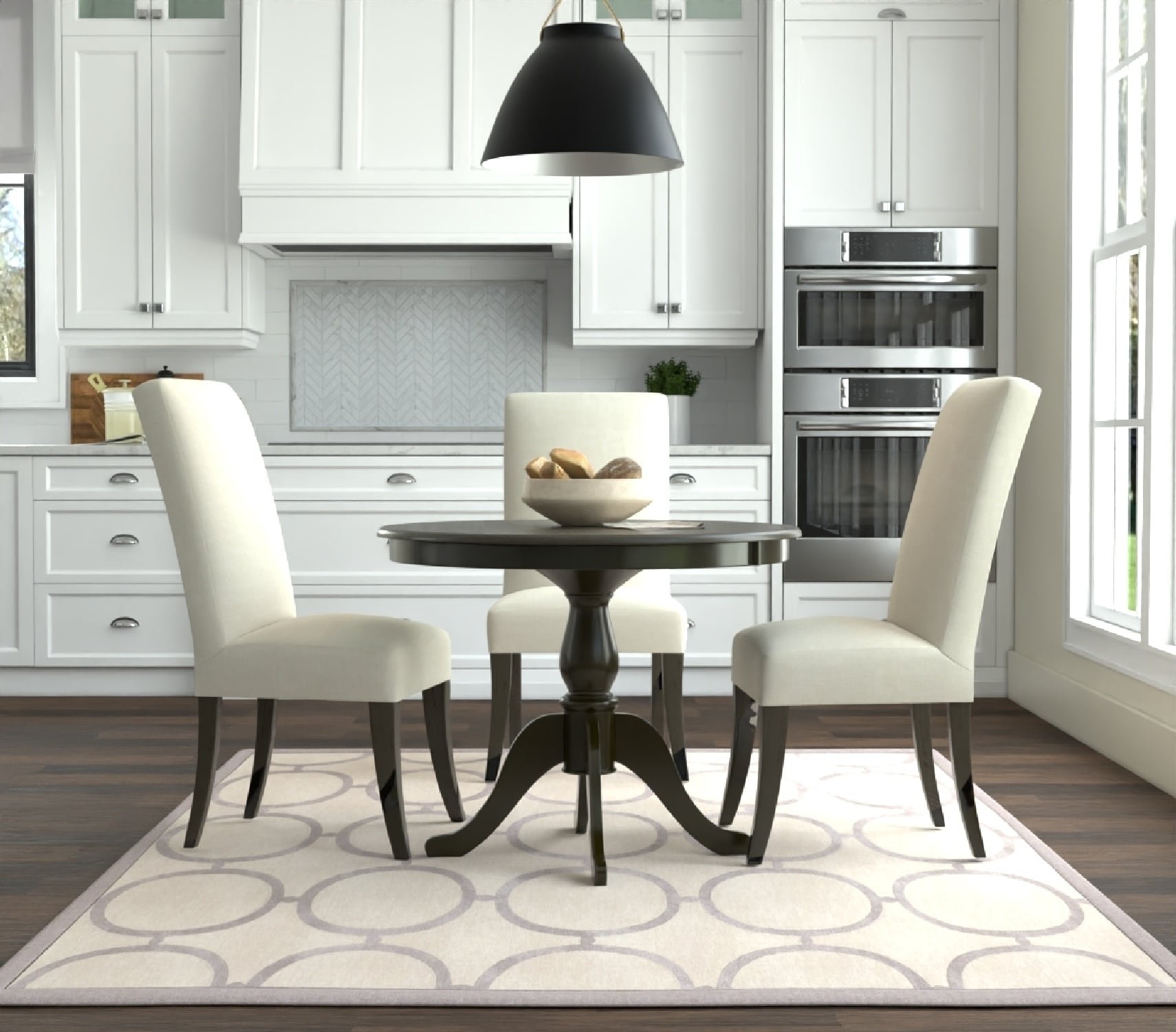 Classic Black Round Wood Dining Table with Pedestal Base