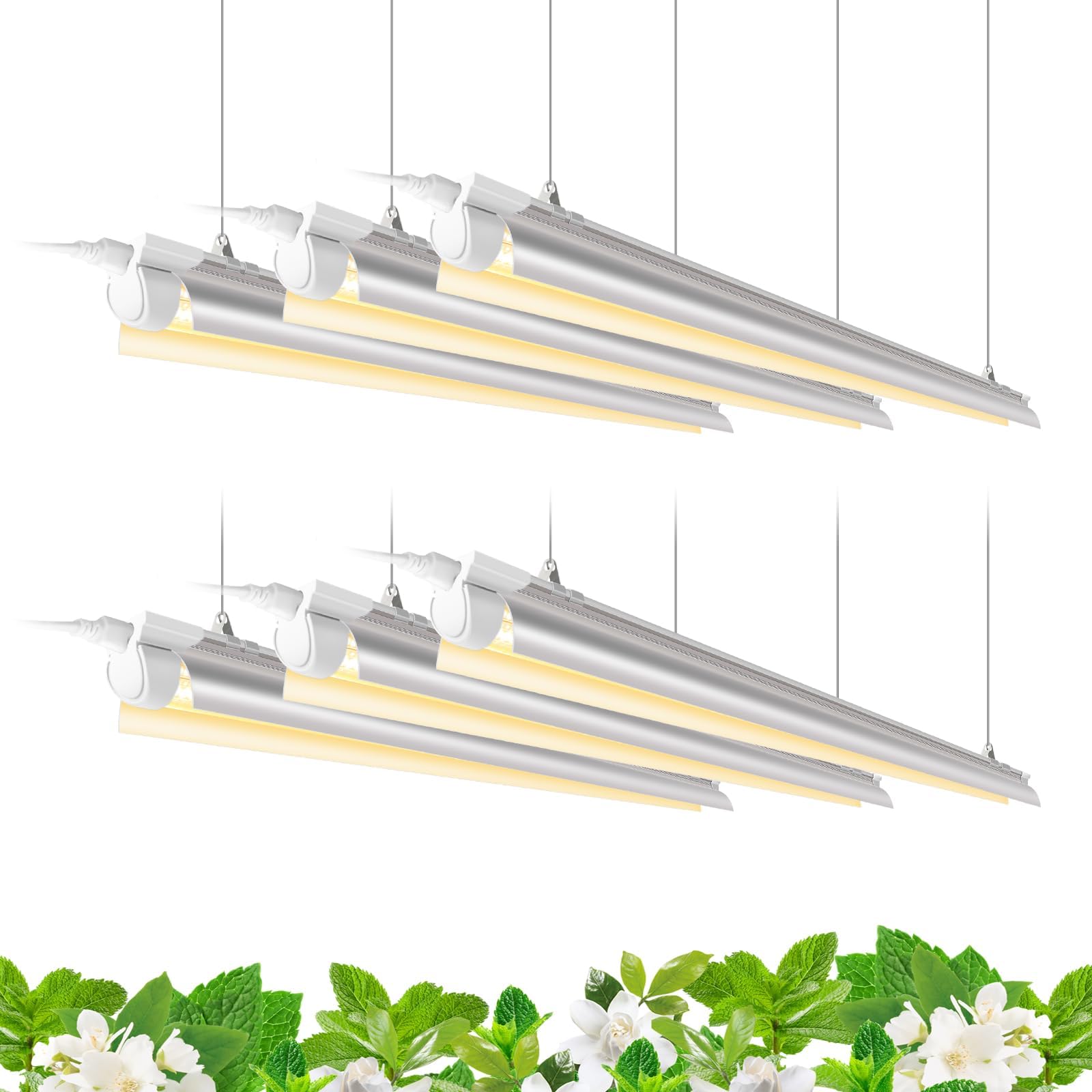 Aoibox  6 Pack 4 ft LED Grow Light Strips 252W Full Spectrum Indoor Plant Light 1400W Equivalent Easy Install Aluminum Fixture with On Off Switch
