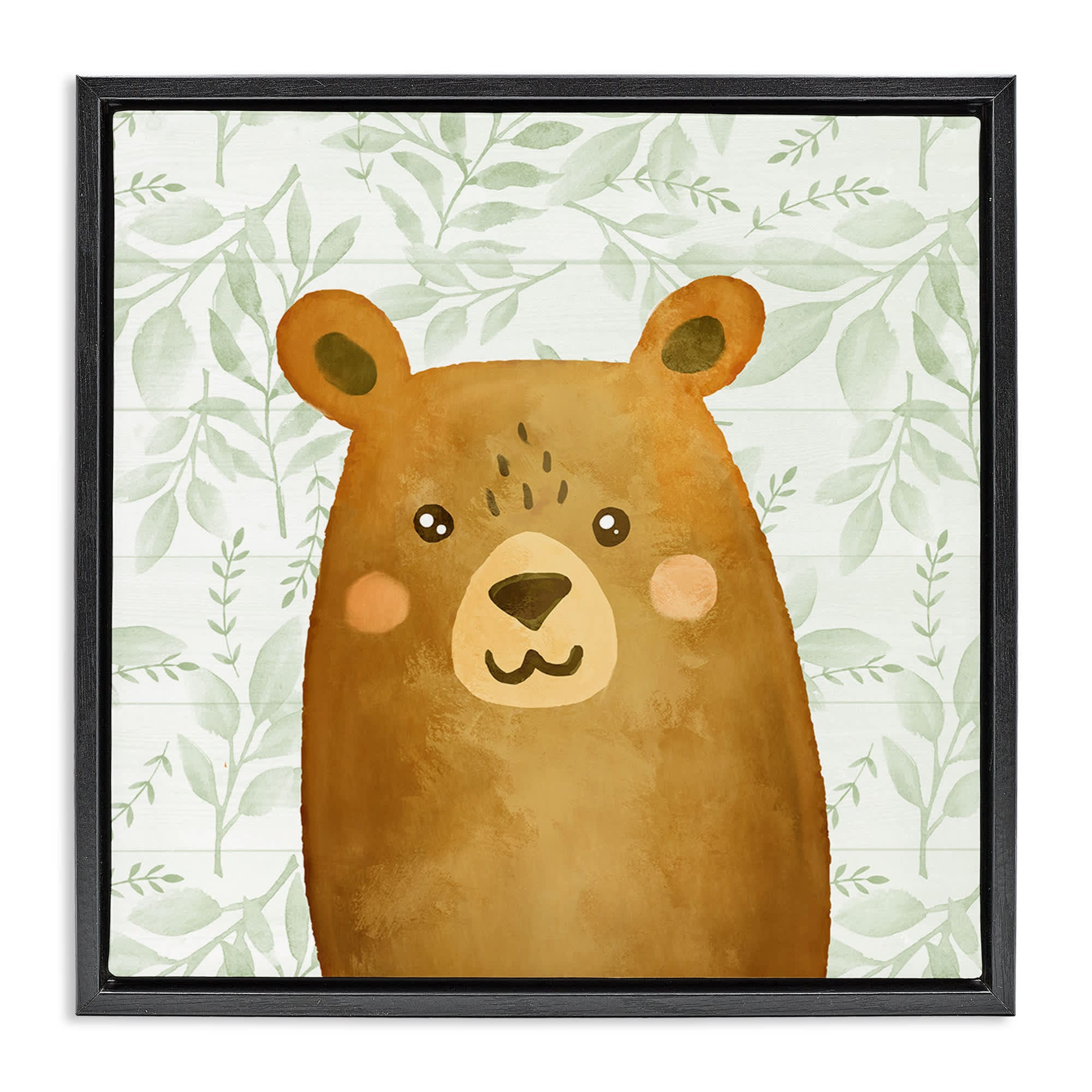 Stupell Industries BS-037-FFB-24X24 Bear on Botanicals Whimsy Black Framed Floater Canvas Wall Art By Kim Allen 25 x 25