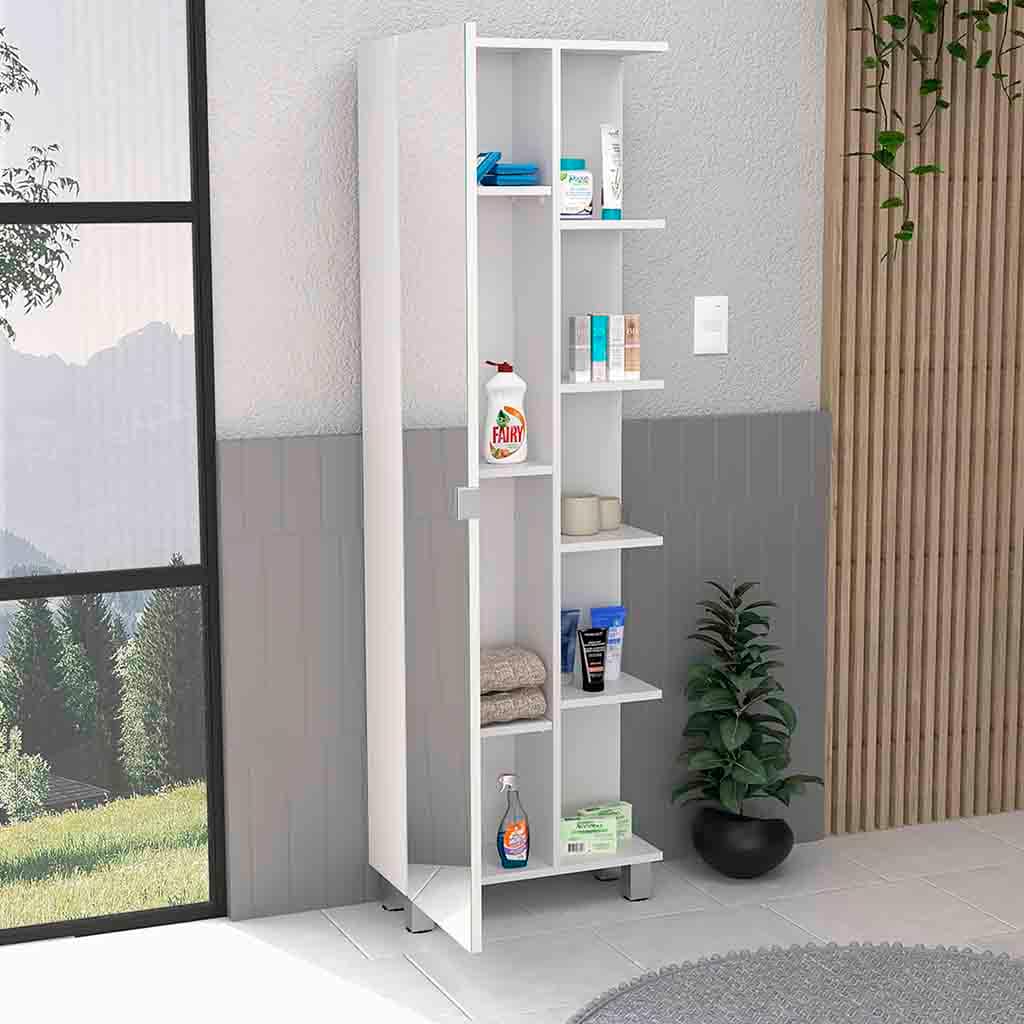 Tatayosi DJ-123061 White Mirror Linen Cabinet Reno with Four Interior Shelves