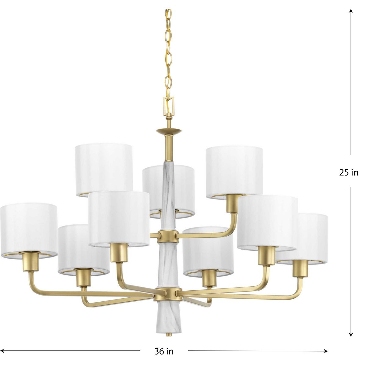 Vintage Gold and White Drum Shade 9-Light Chandelier