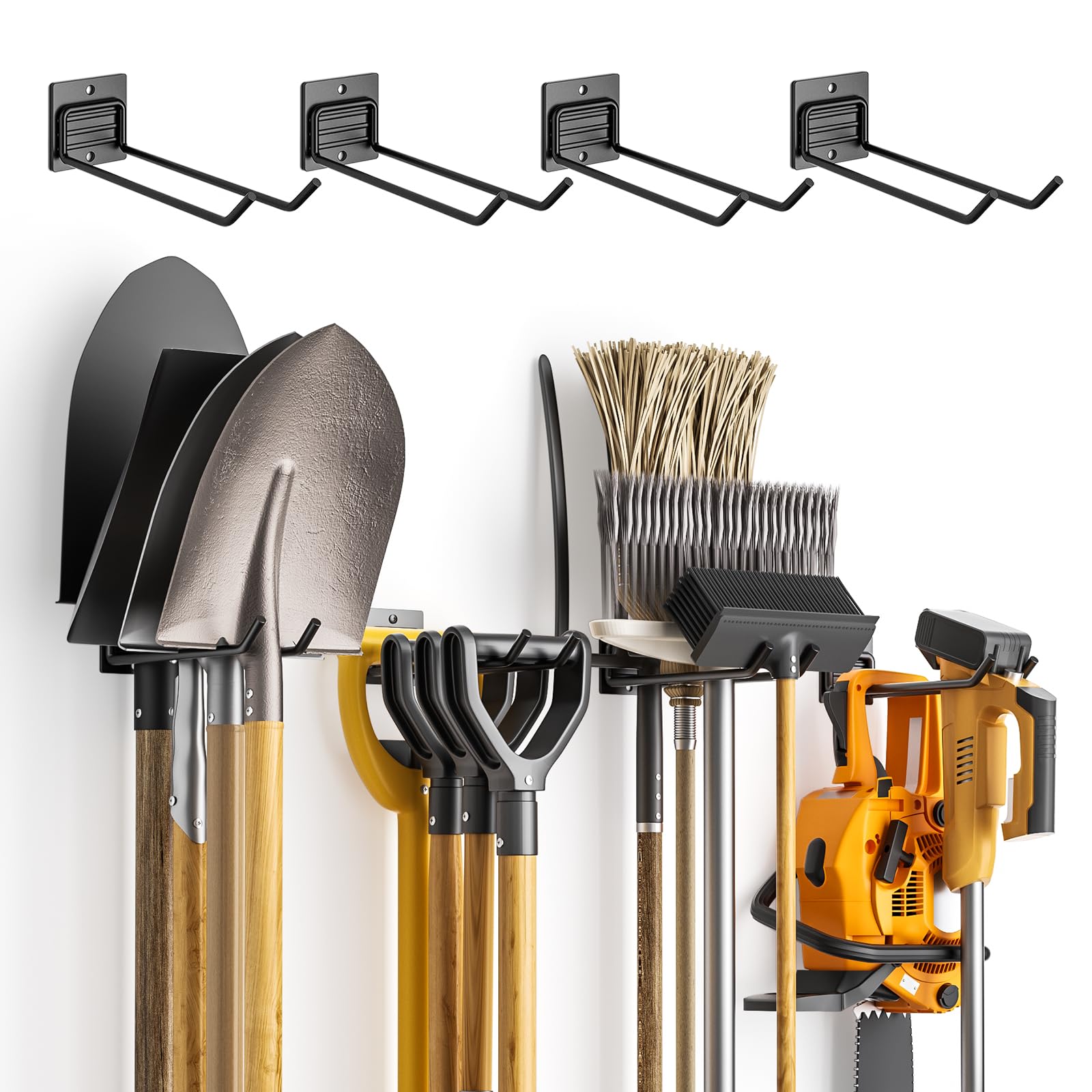 UUDULY  Wall Mount Garden Tool Holder Organizer Rack Metal Garage Tool Storage Hook for Shed Yard Lawn Holds Shovel Rake Broom Hose 8 Pack
