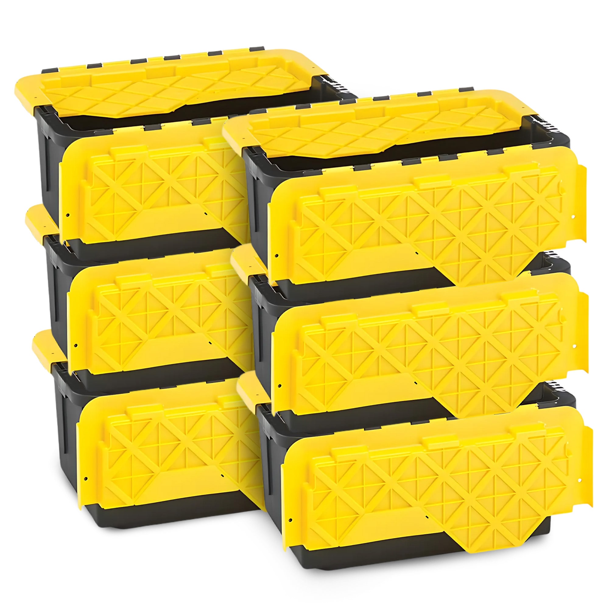 Homz Products 214881 6 -Pack Large 15 -Gallons ( 60 -Quarts ) Black and Yellow Heavy Duty Stackable Tote Flip