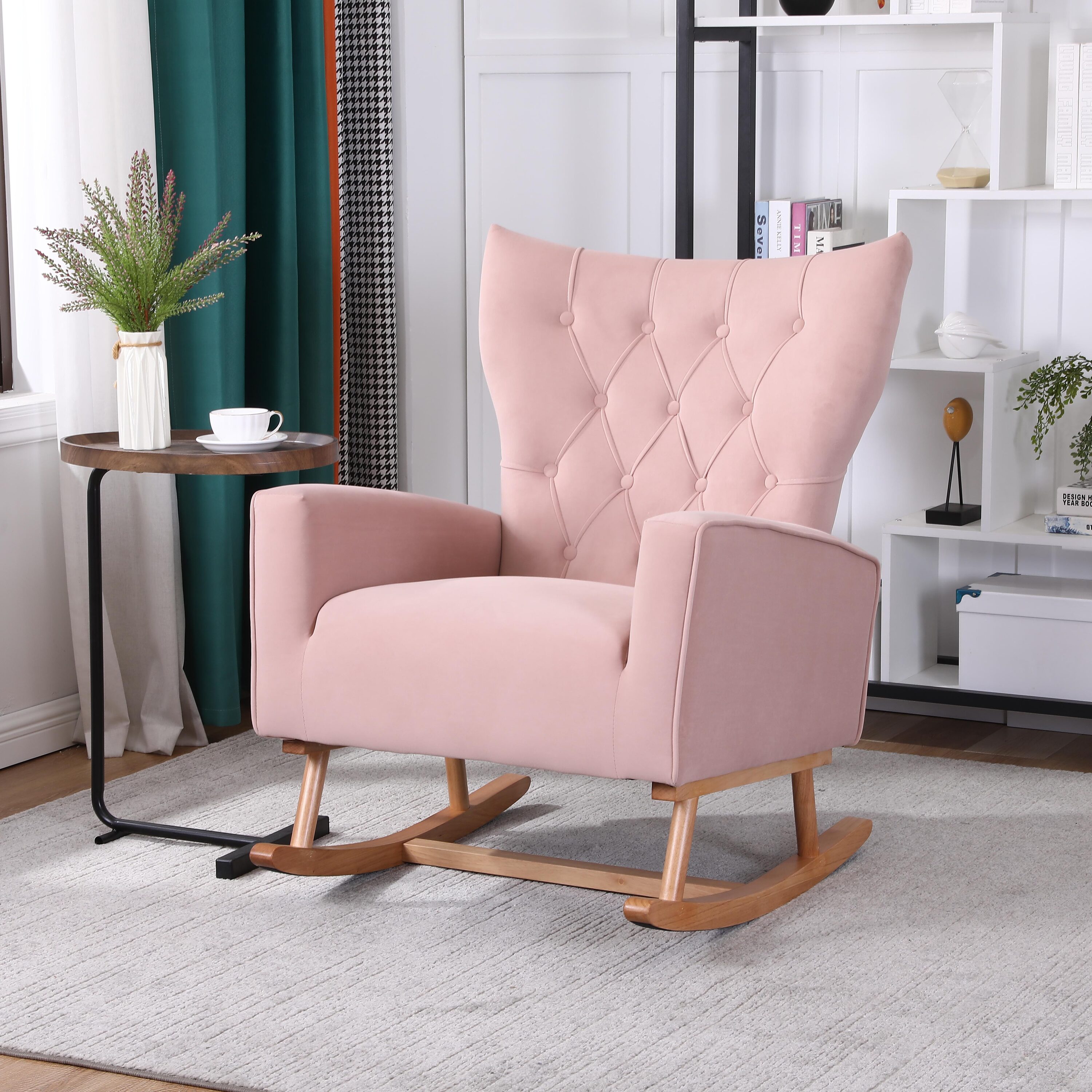 Mondawe Modern Pink Velvet Rocking Chair in the Chairs department at Lowes