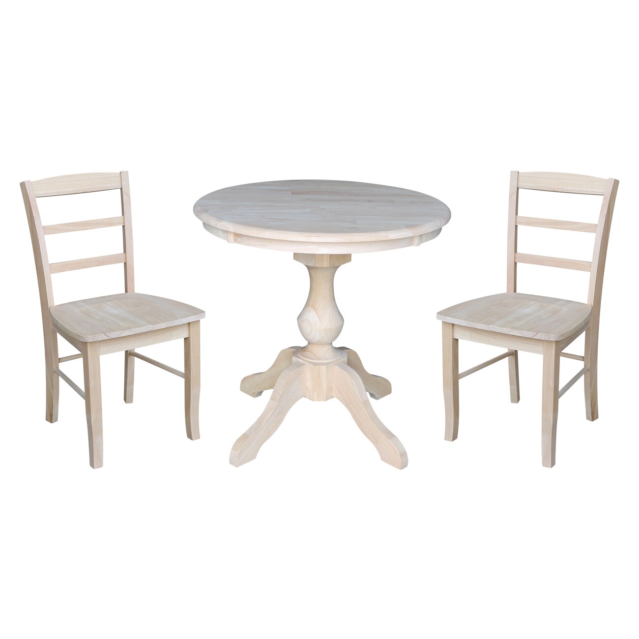 International Concepts K-30RT-11B-C2-2 Unfinished Casual Dining Room Set with Round Table ( Seats 2 )