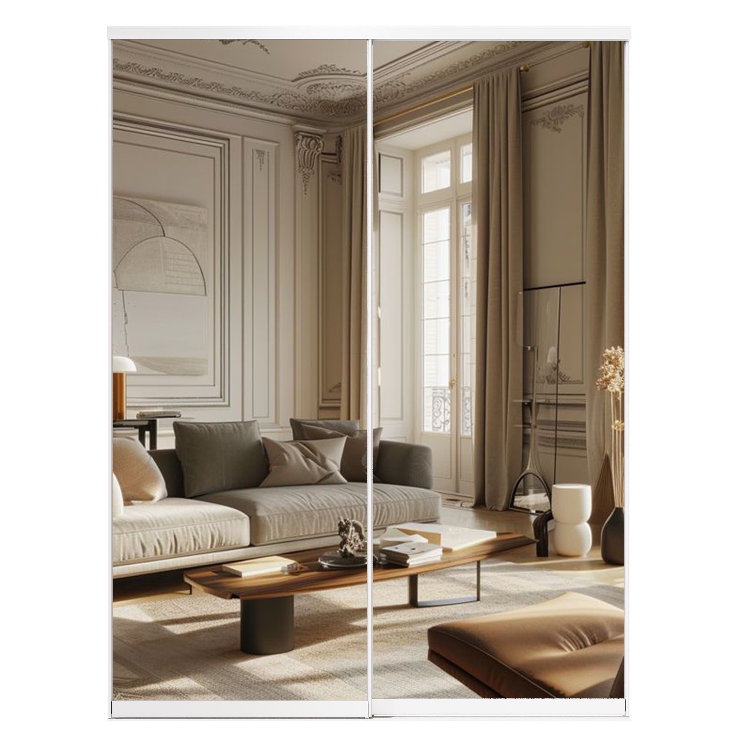 JUJUBON IN-CD-SL1M-AL-SD-48 Closet Door 48-in x 80-in White Mirror/Panel Mirrored glass Smooth Solid core Prefinished Aluminum Closet Sliding Door ( Hardware Included )
