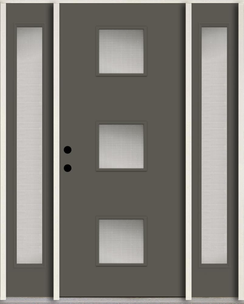RELIABILT LO1066790 Spotlights 60-in x 80-in x 4-5/8-in Fiberglass 1/4 lite Right-hand inswing Thunder Gray Paint Painted Prehung Front Door with Sidelights Insulating core