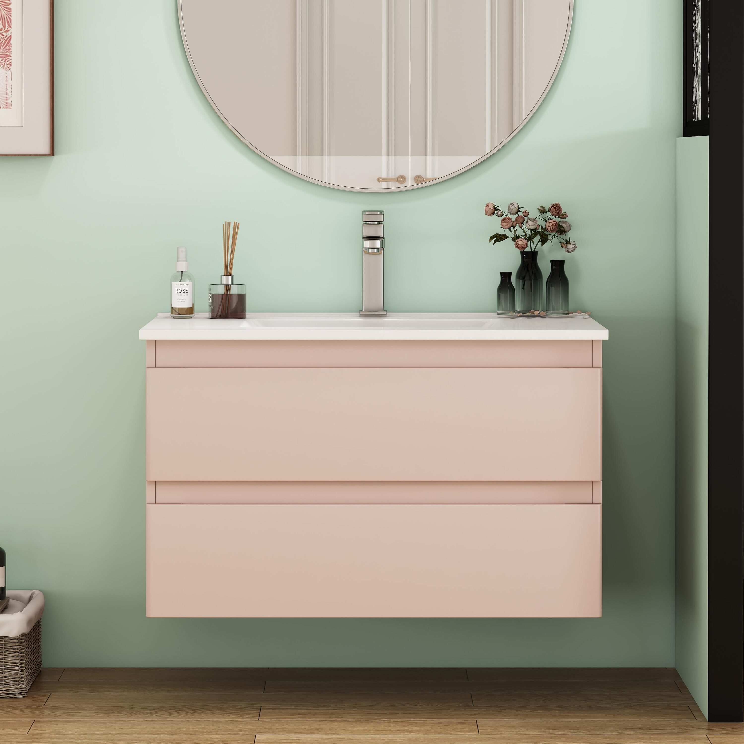 Vynxaria 32 in 1 Sink Wall-Mounted Vanity Pink Bath Vanity with