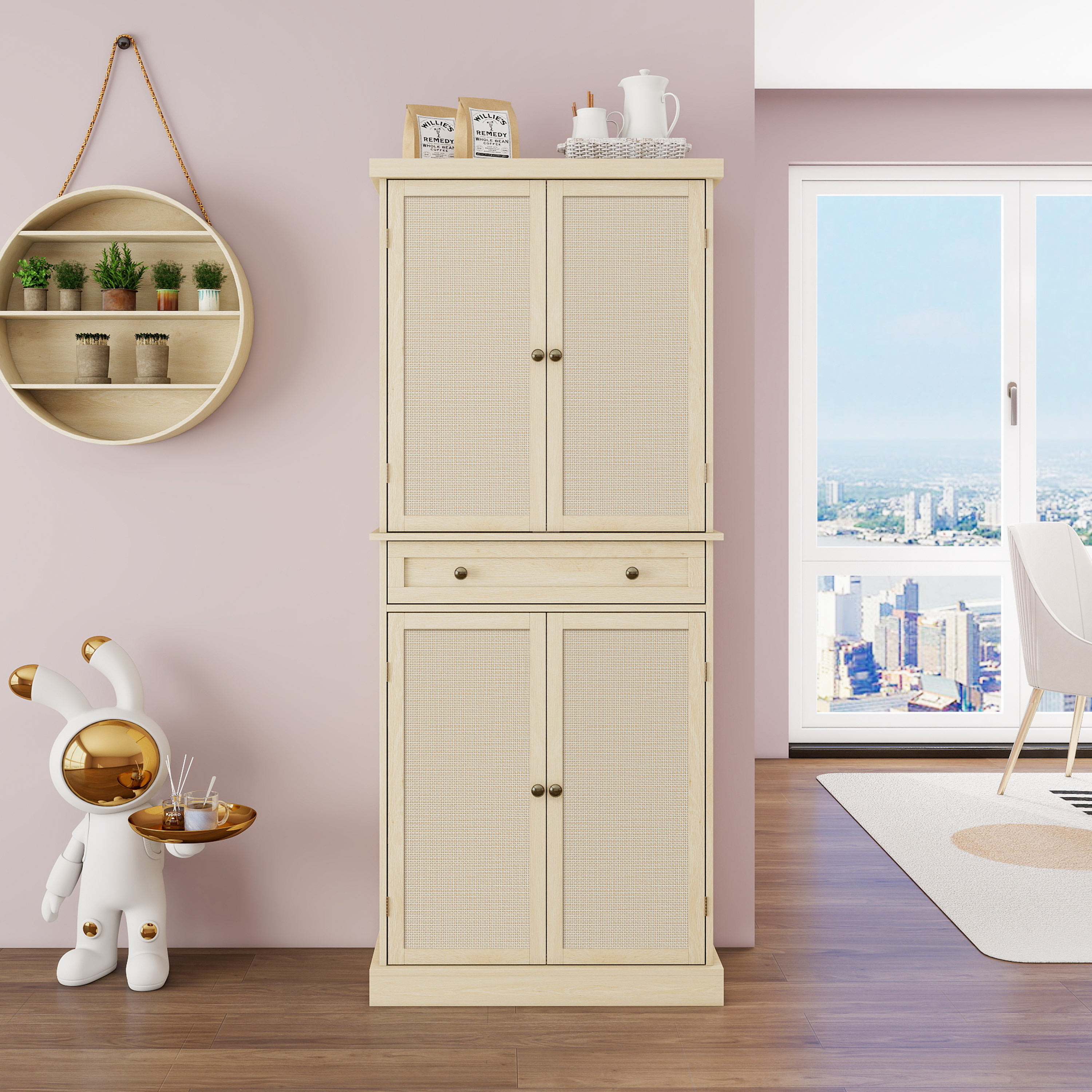 LOVMOR SF-M-W68894703 4 Door Cabinet with 1 Drawer with 4 Adjustable Inner Shelves Storage Cabinet