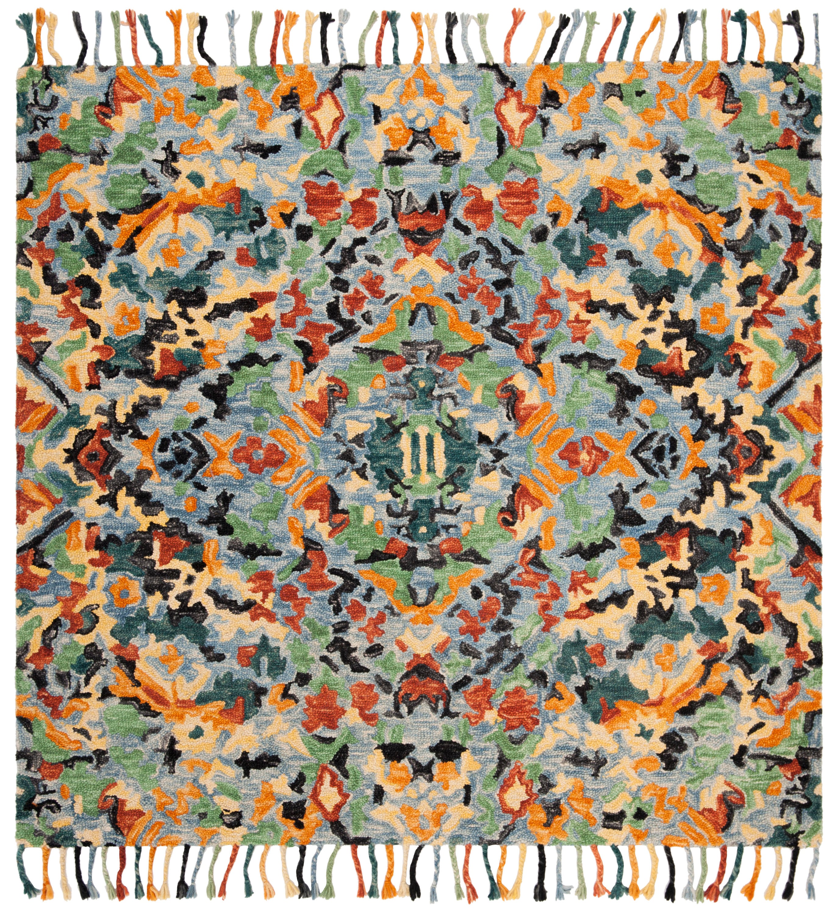 Handmade Blue Multicolor Tufted Wool Square Rug, 8' x 8'