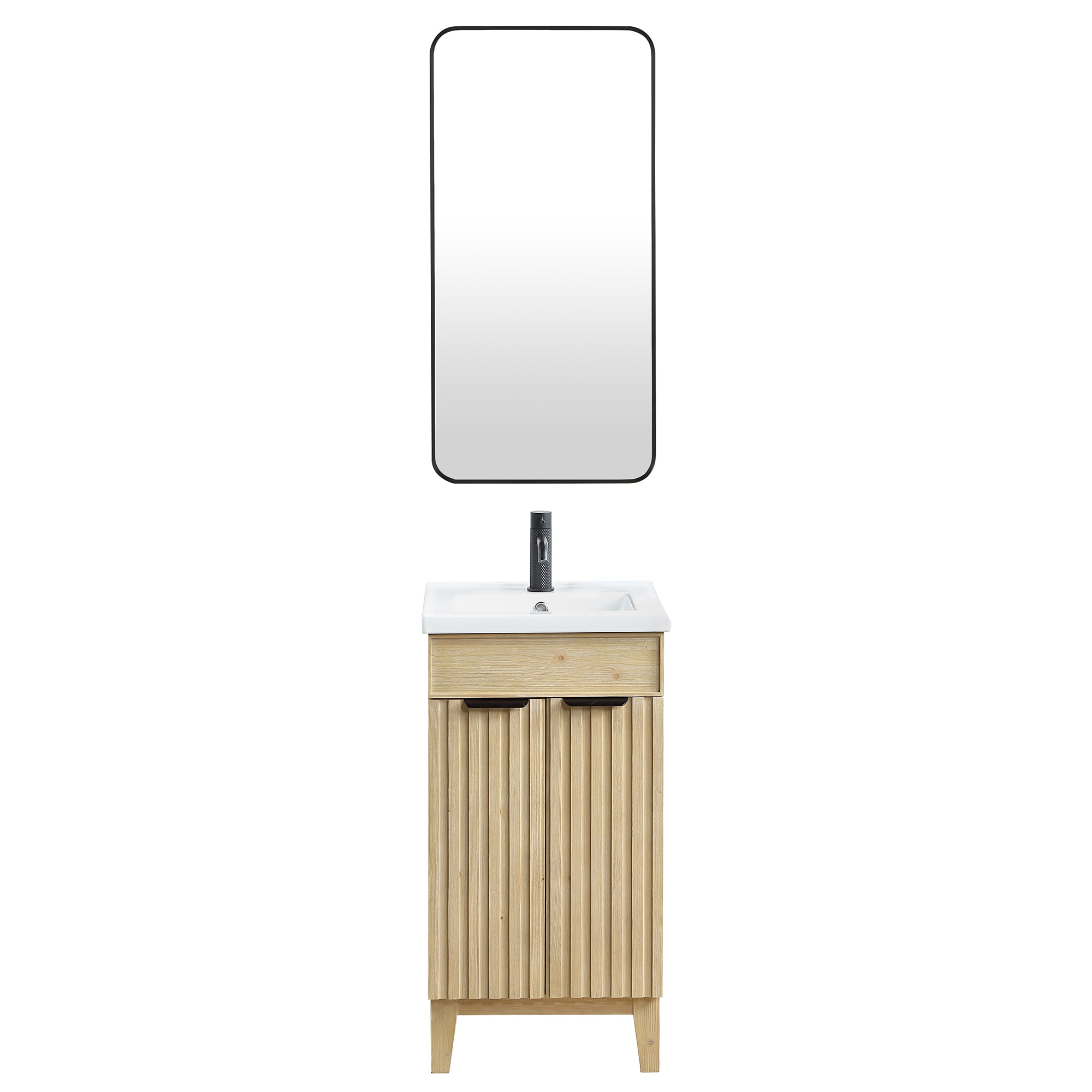 Vinnova 707618-SN-WH Palos 18-in Spruce Natural Brown Single Sink Bathroom Vanity with White Ceramic Top (Mirror Included)