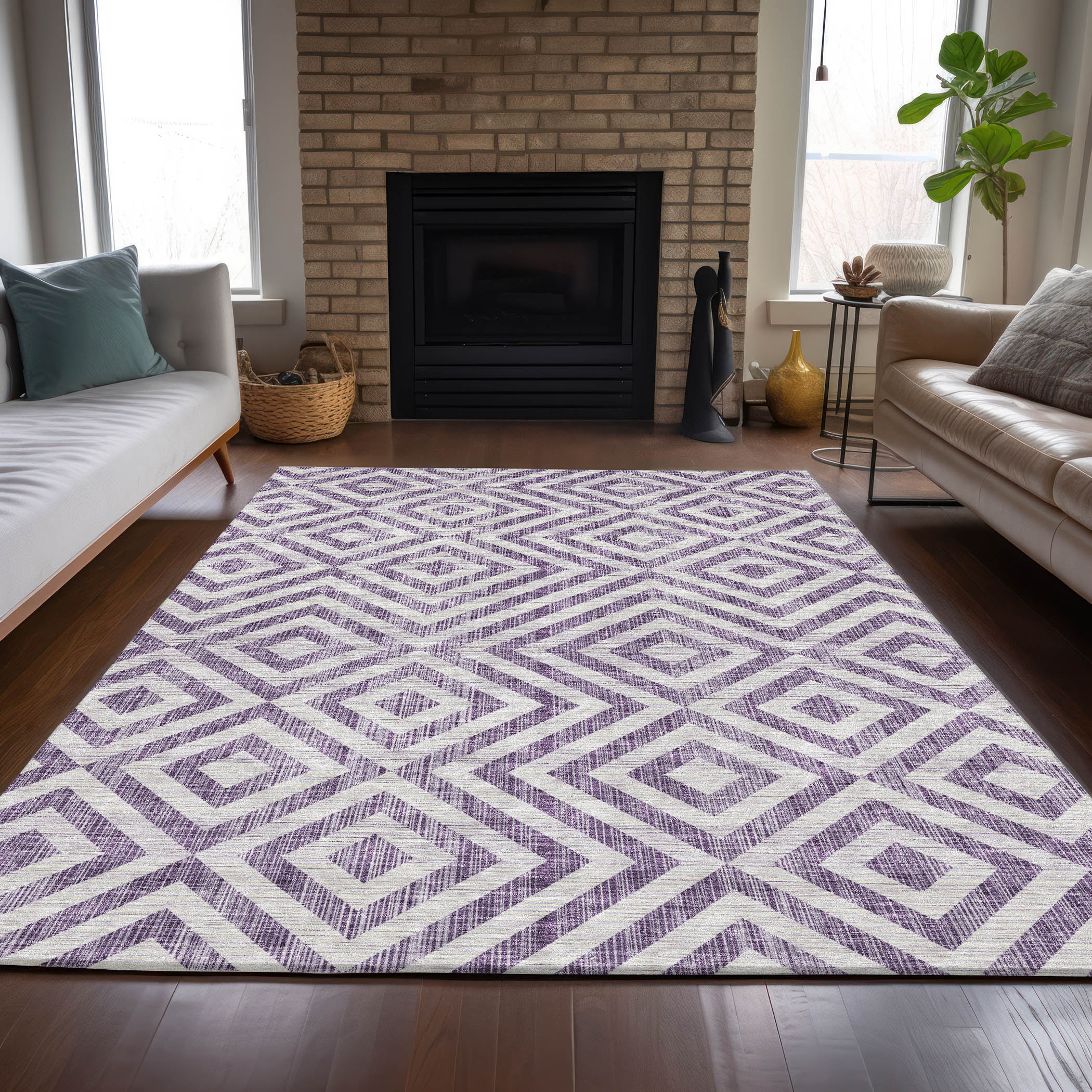 Addison Rugs ACN733PP10X14 Chantille ACN733PP 10 x 14 (ft) Polyester Purple Rectangular Indoor/Outdoor Geometric Machine washable Area rug