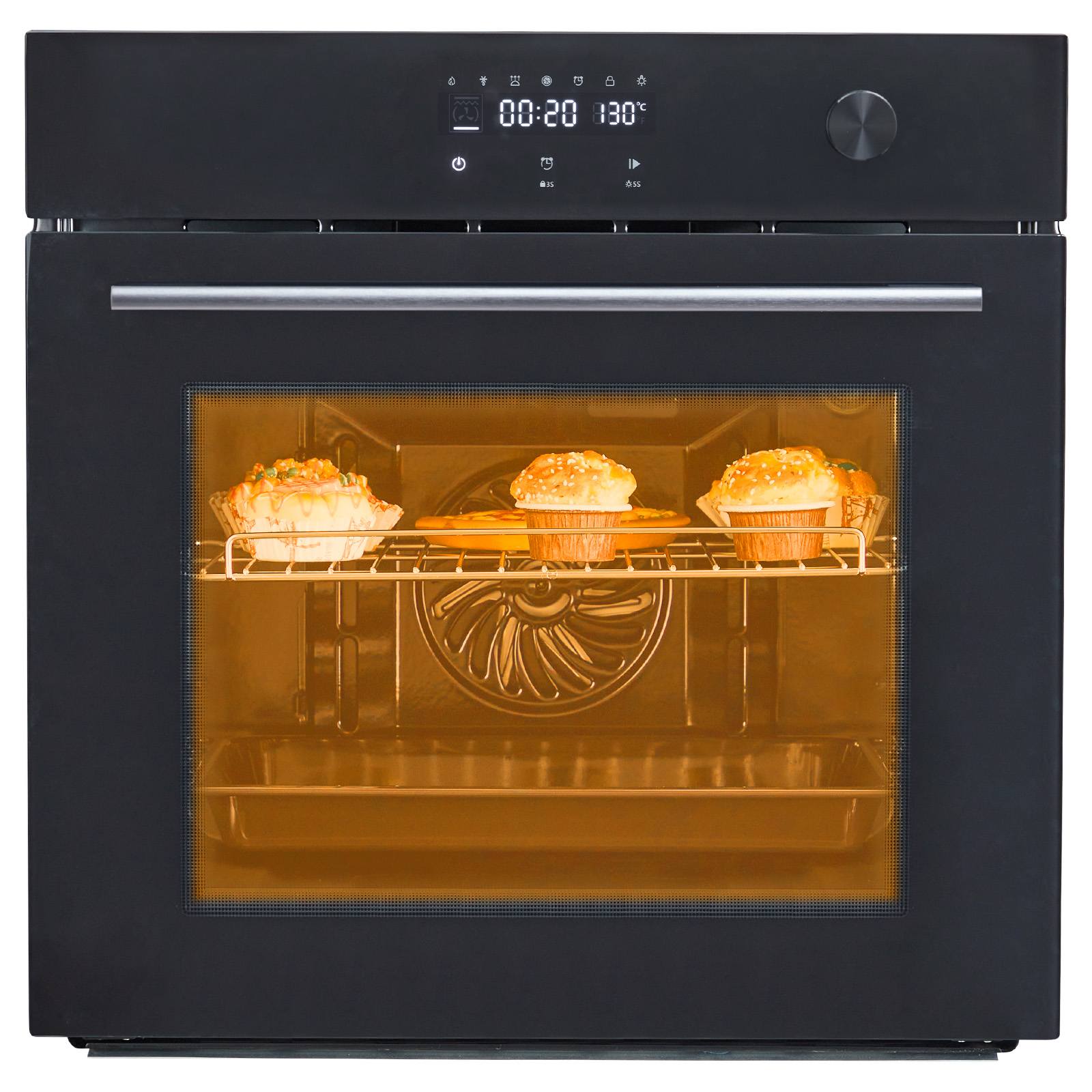 Qeetex 24 Inch Single Wall Oven 2.5Cu.Ft Electric Built In Oven with 8 Baking Modes Touch and Mechanical Knobs Control 3000W Black Wall Mount Oven for Kitchen